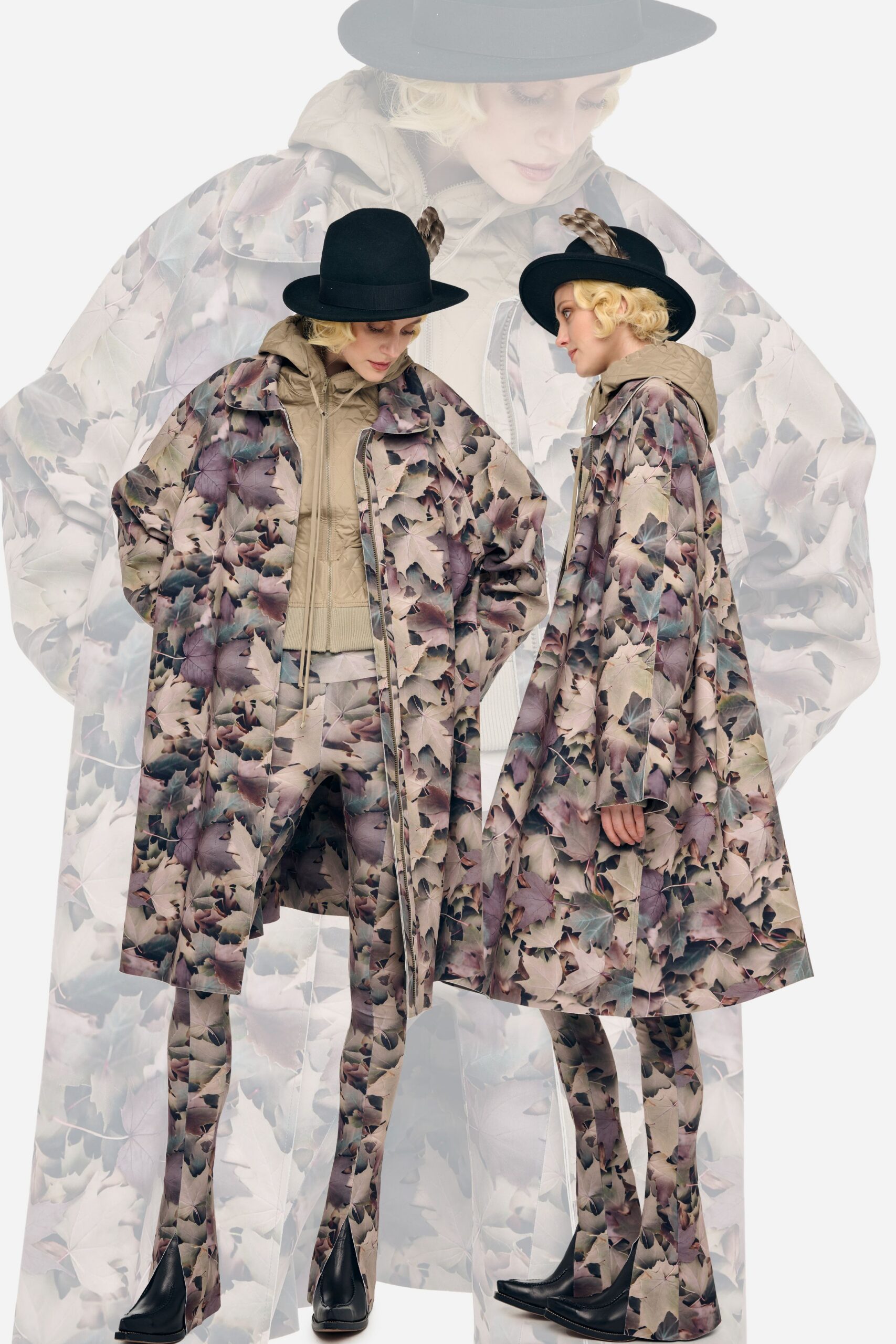 multi cotton long-sleeve relaxed printed maxi coat