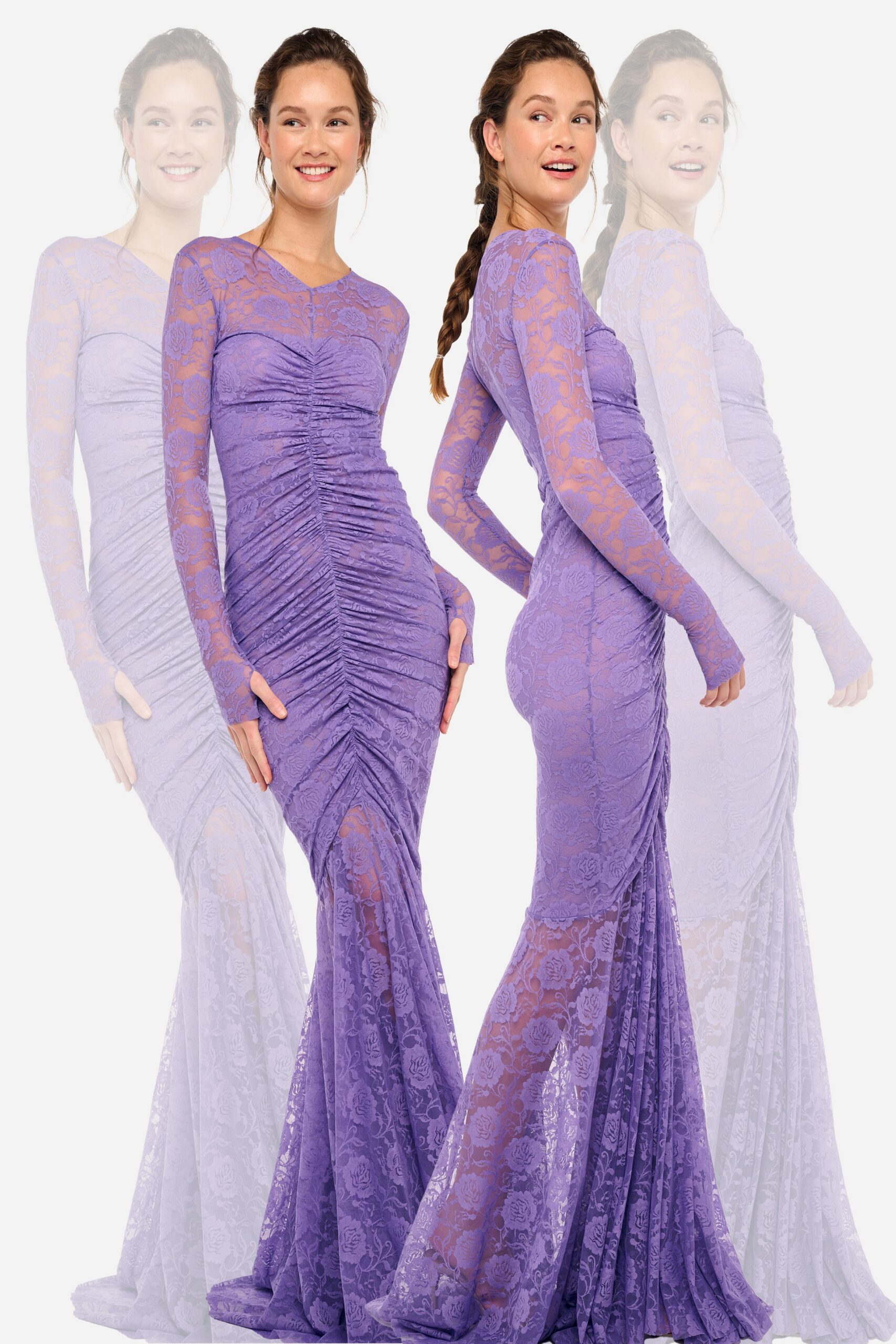 fitted purple lace gown