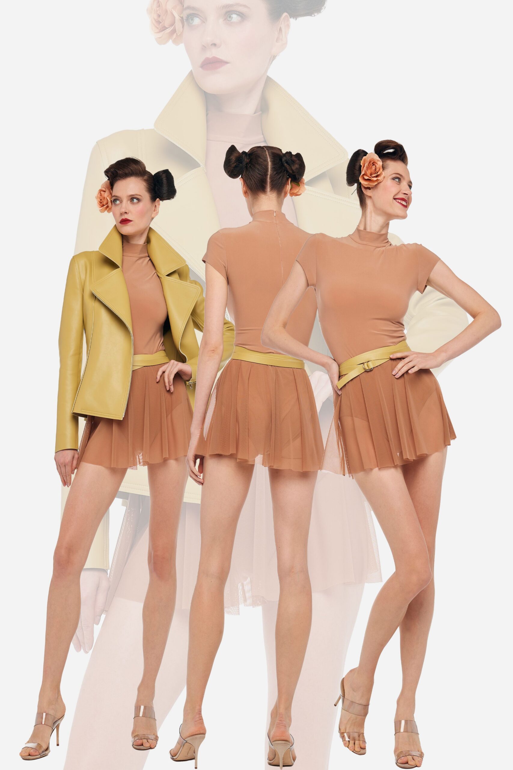 beige chiffon fitted pleated mini skirt