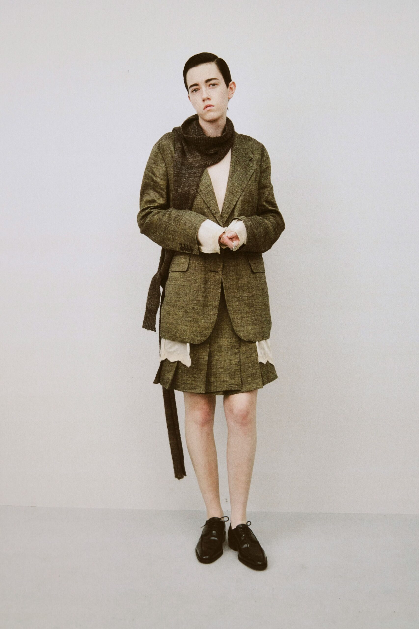 green wool blazer with skirt