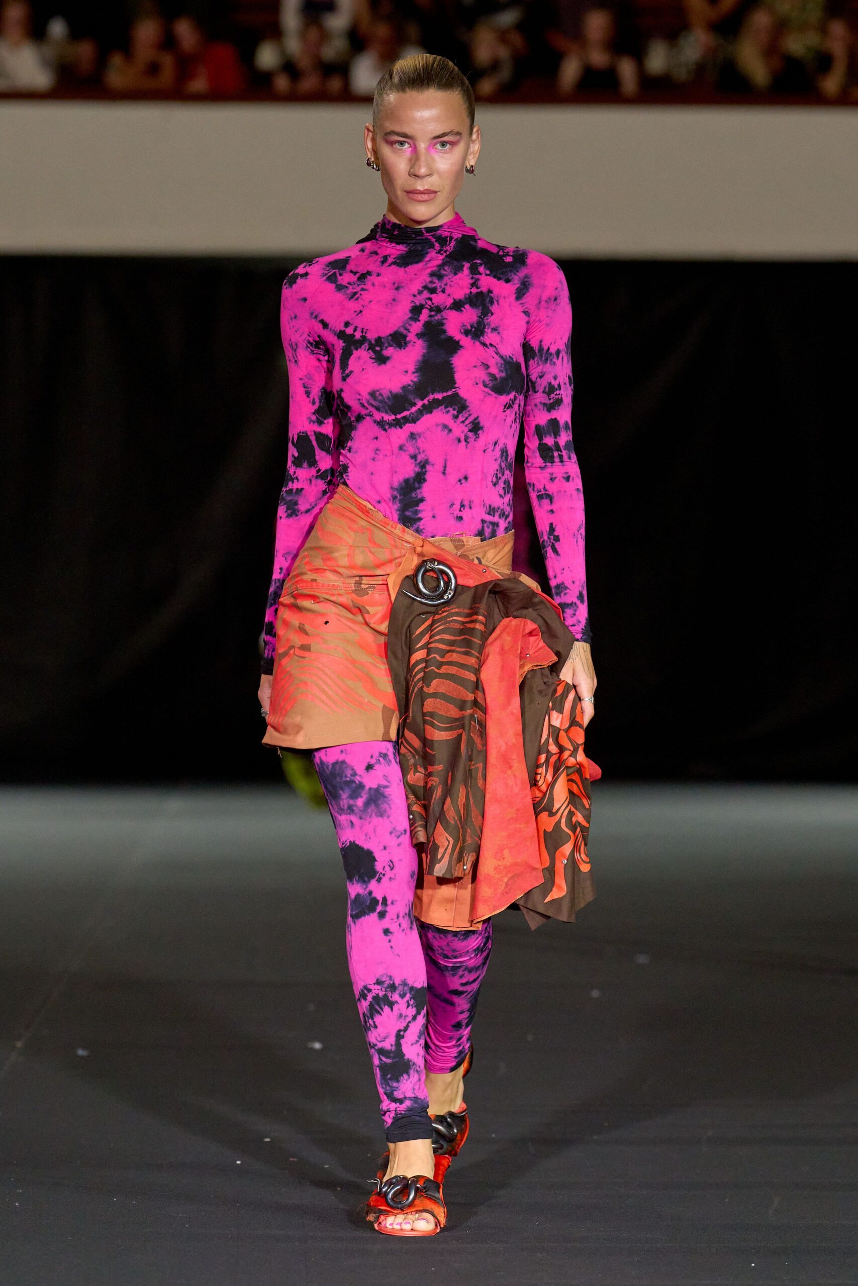 orange cotton asymmetric fitted skirt