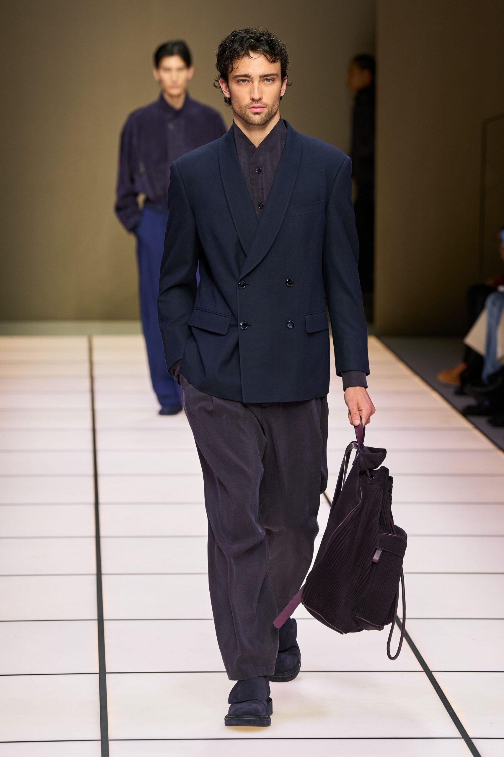 navy tailored blazer with black shirt