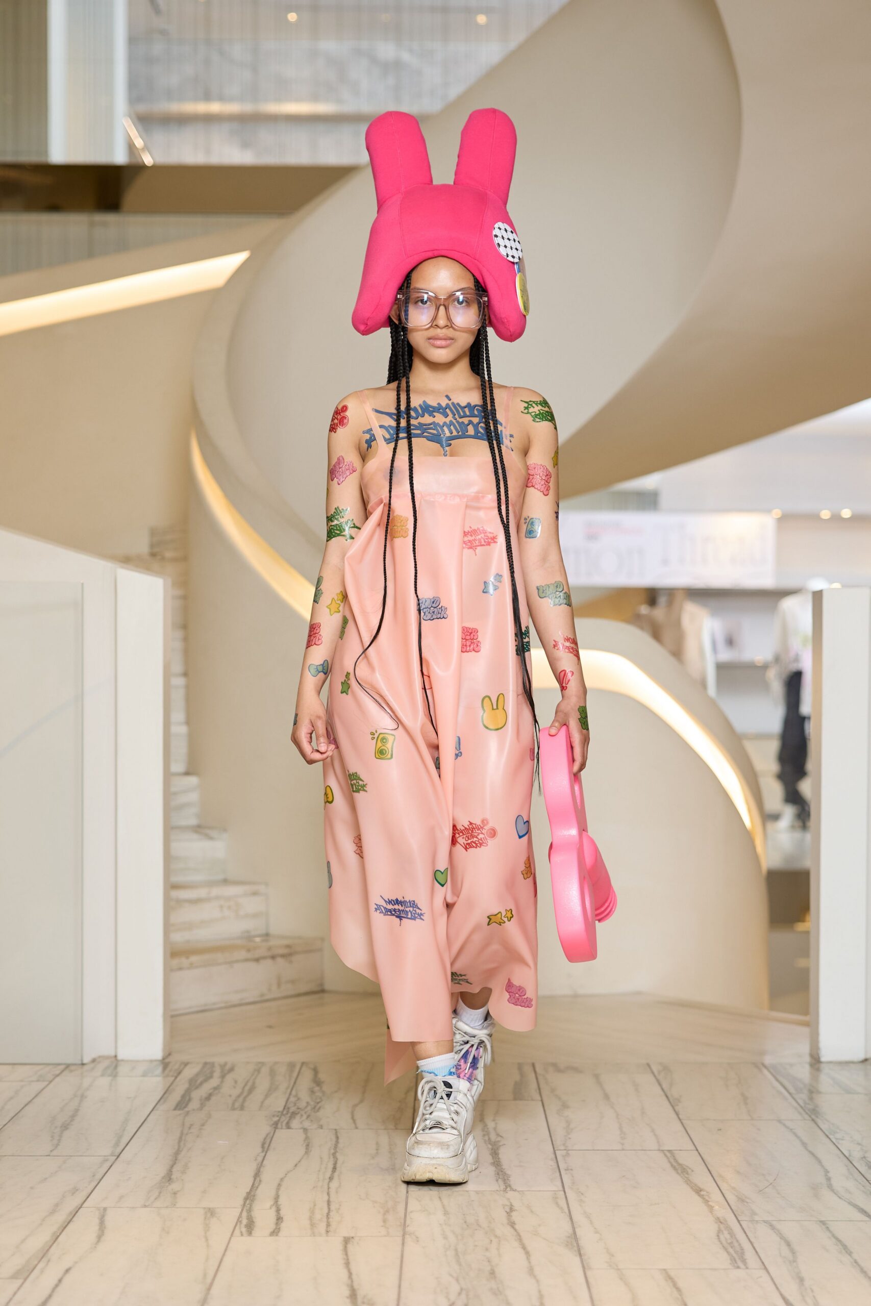 pink printed midi dress