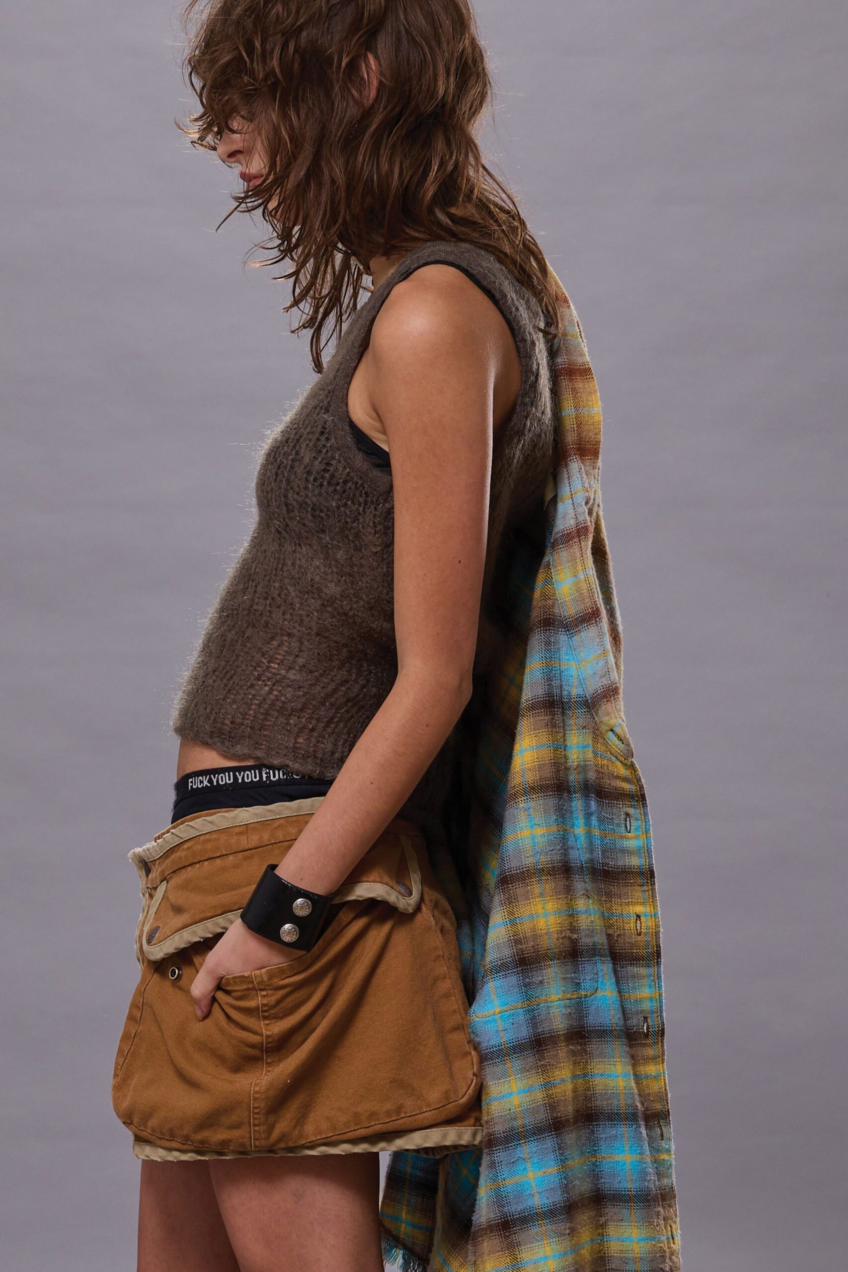 brown wool sleeveless fitted top