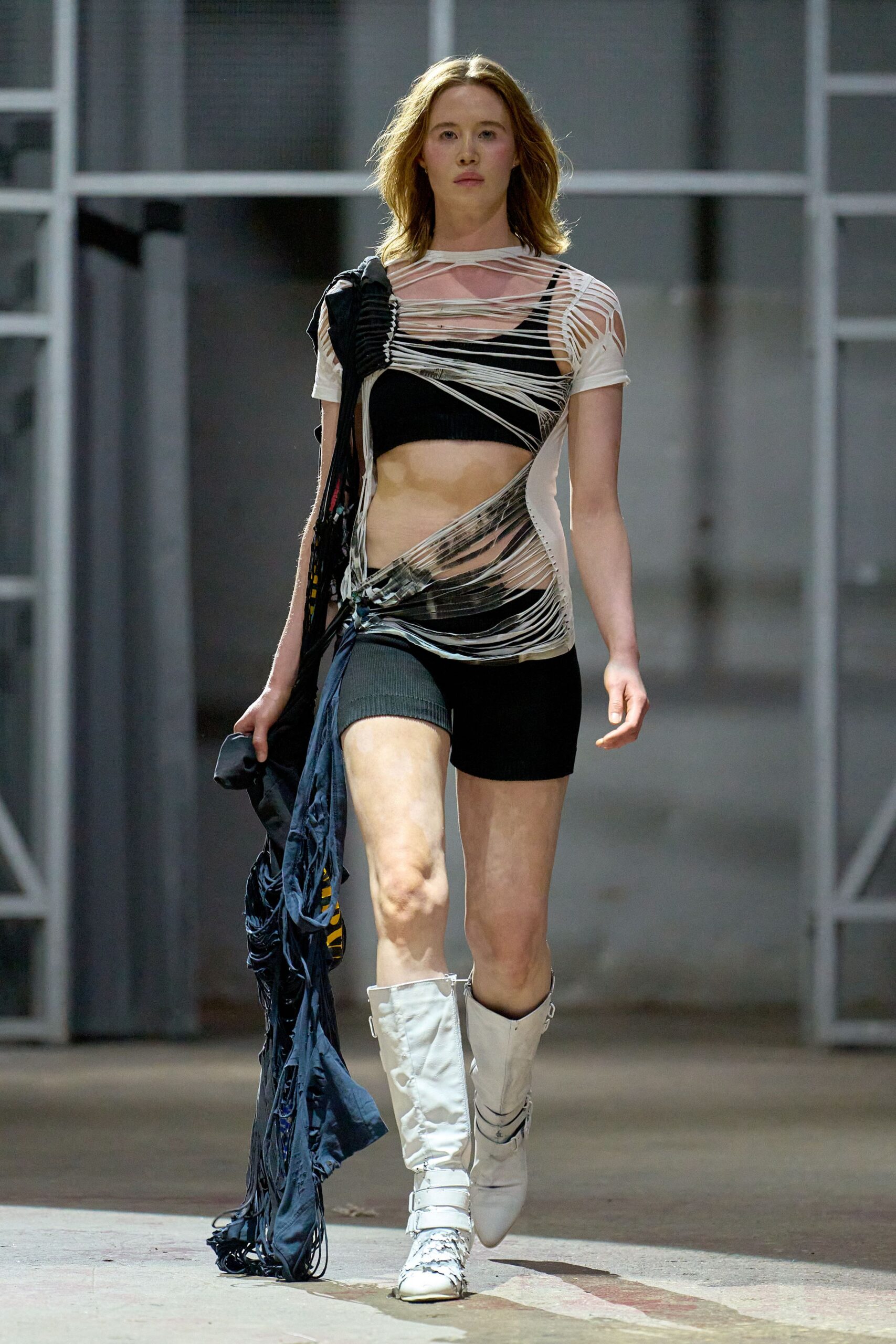 white mesh sleeveless high-neck fitted layered sheer top