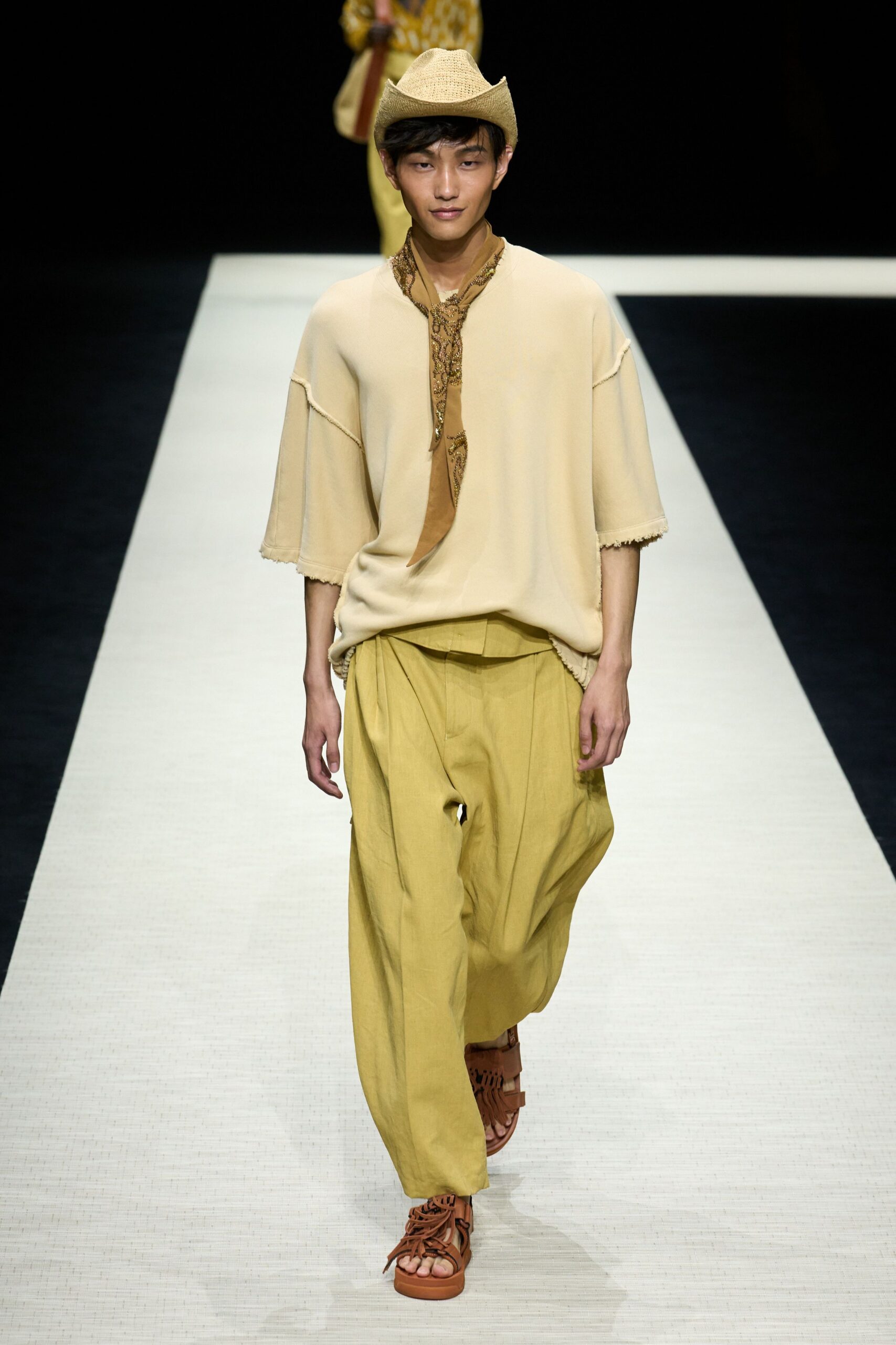 yellow cotton relaxed wide-leg pants
