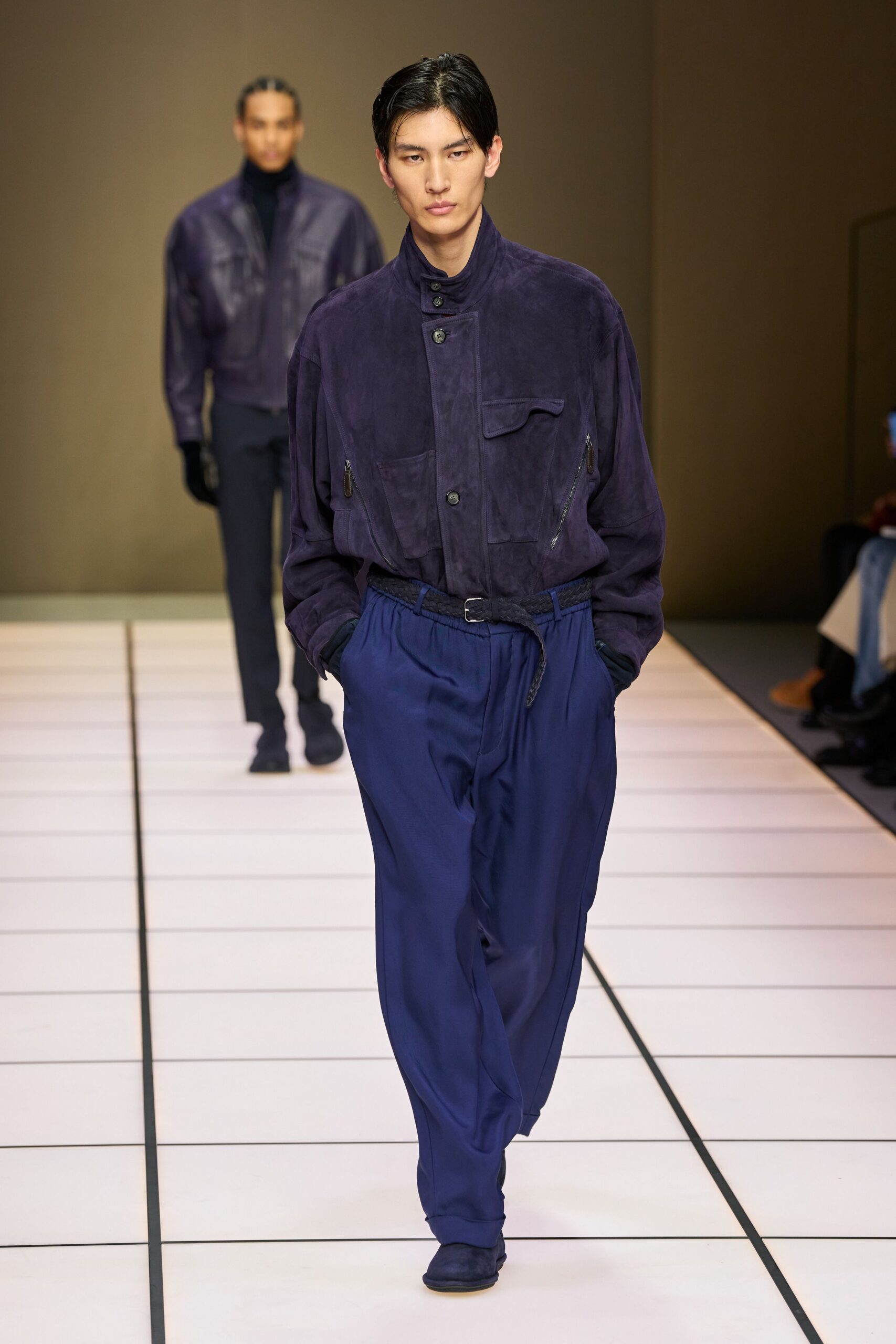 purple suede long-sleeve collared relaxed jacket