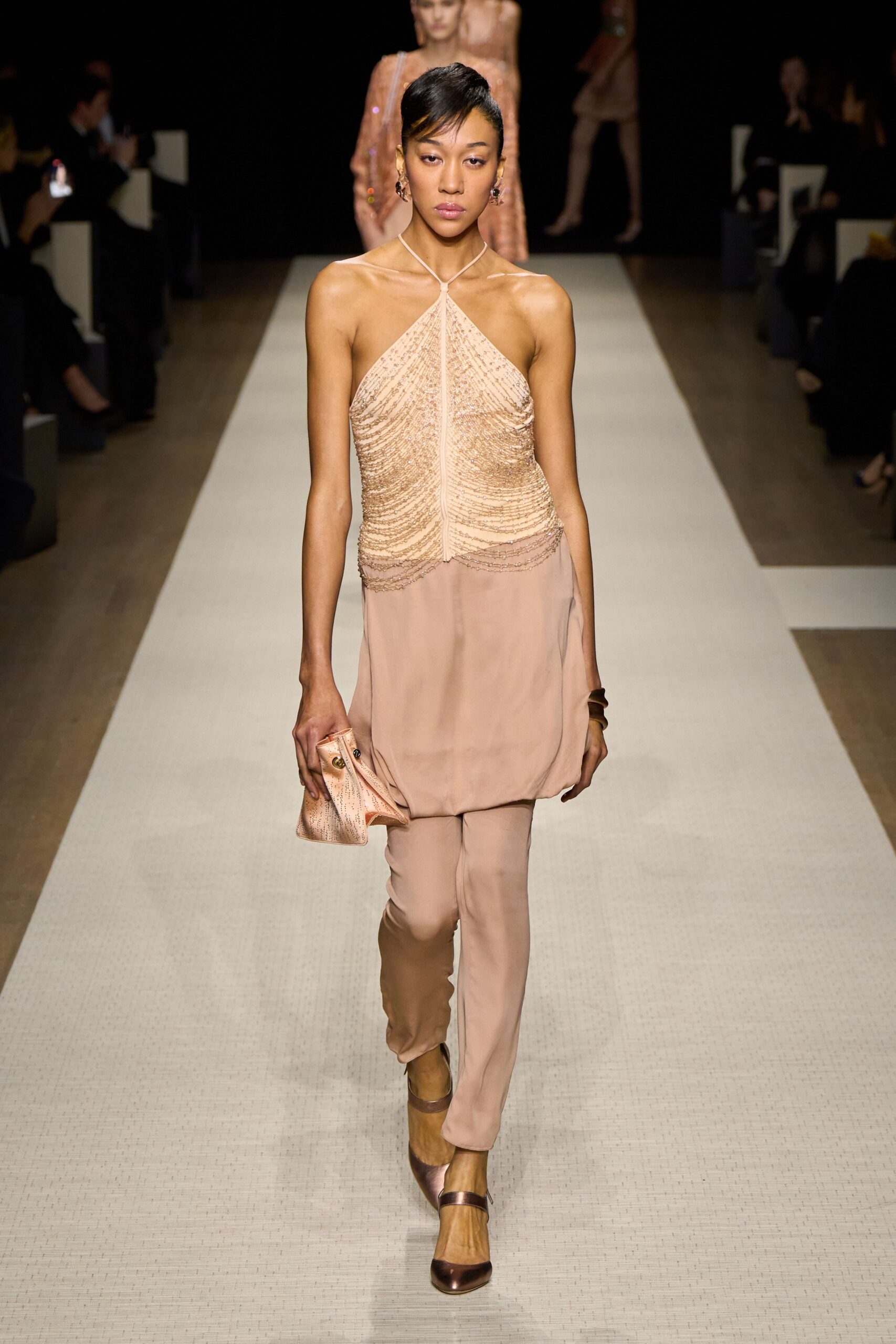 beige silk halter top with pants