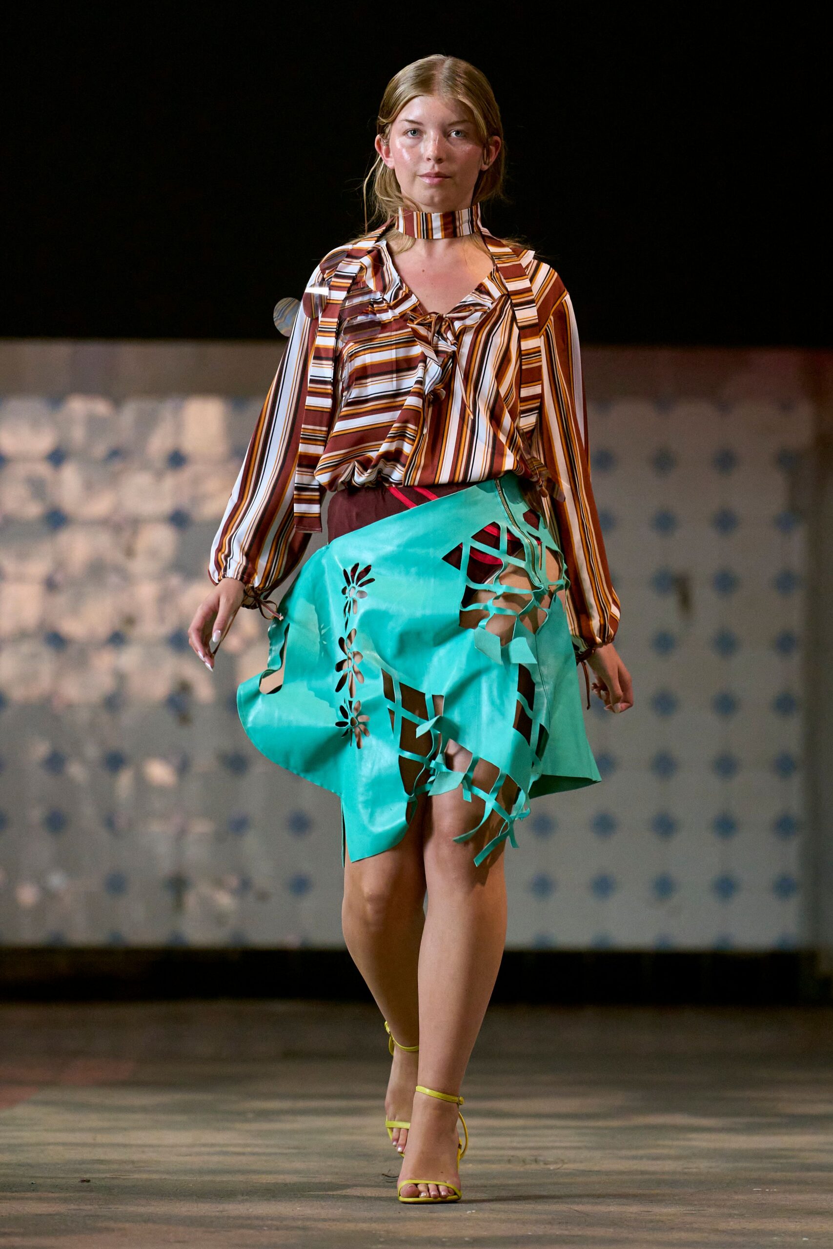 teal cotton cutout fitted skirt