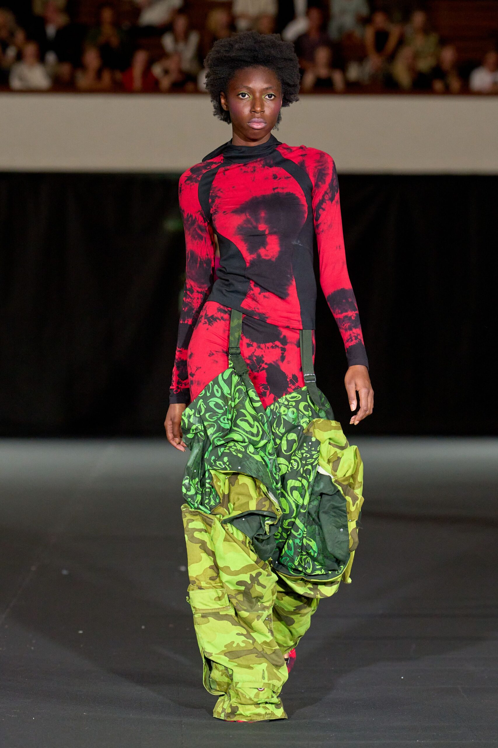 red and green printed maxi dress