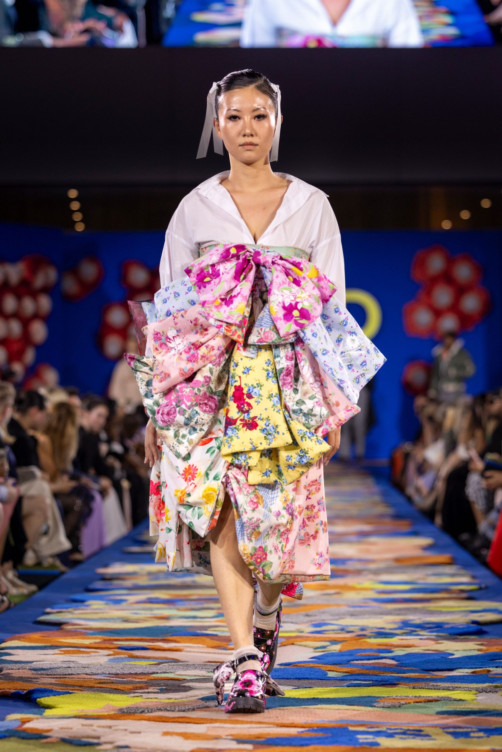 multi-colored floral layered dress