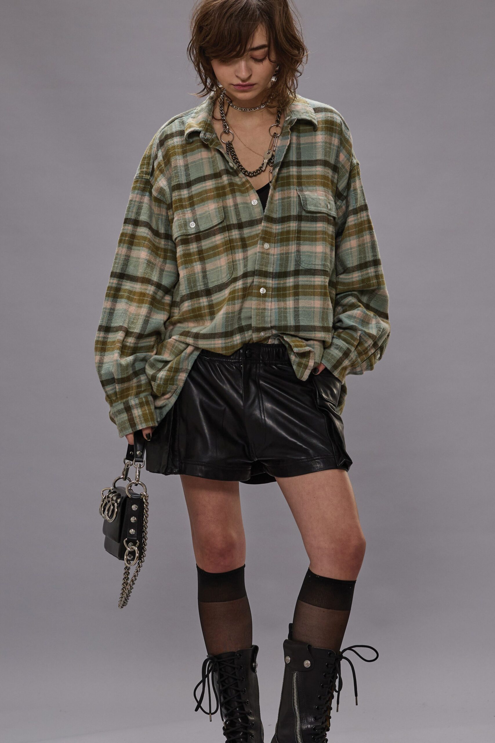 oversized green checked shirt