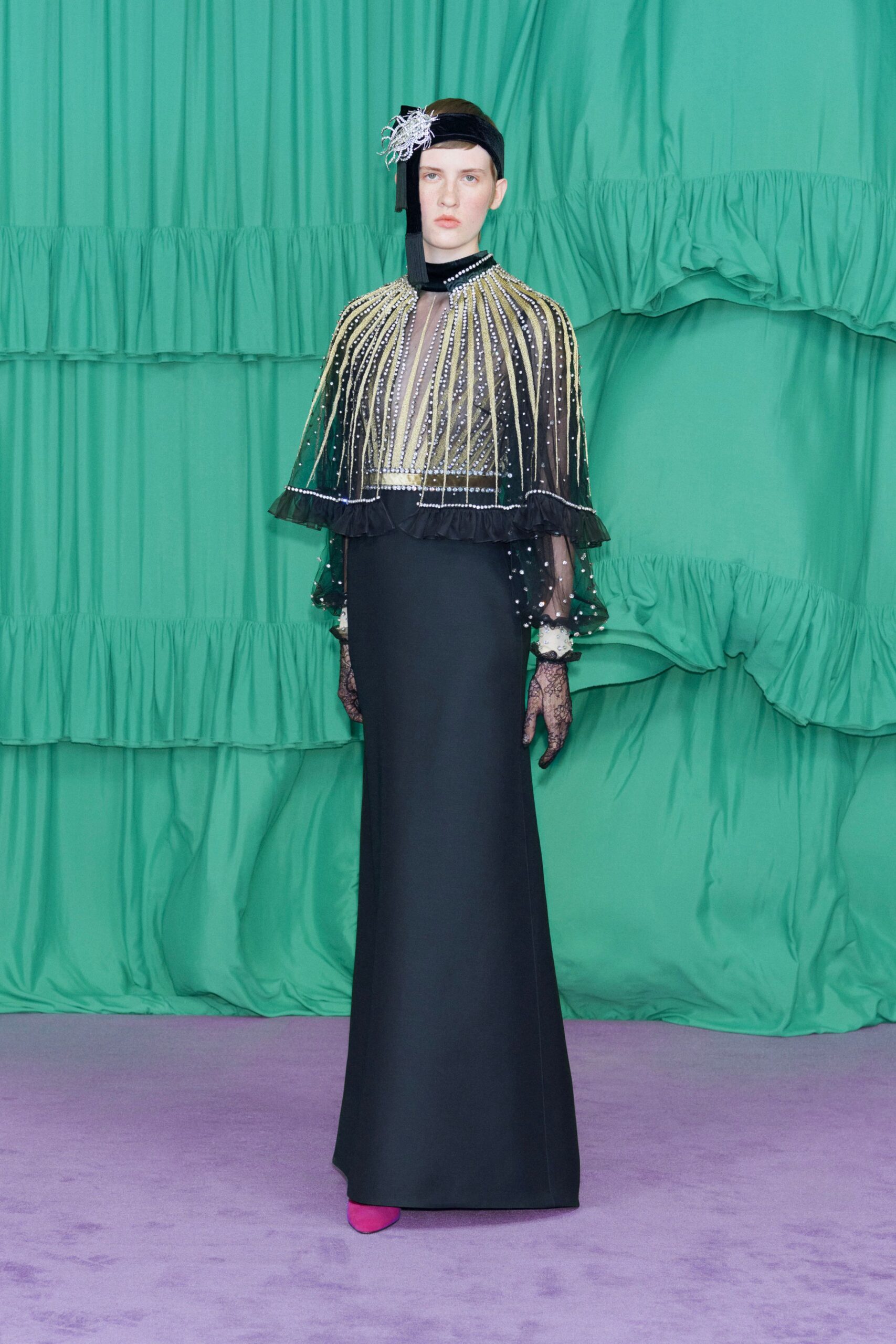 black chiffon sleeveless relaxed fringed flowing cape