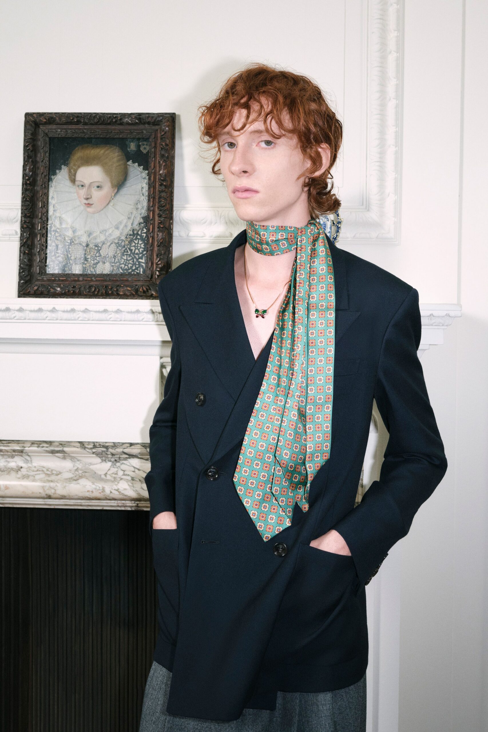 black tailored blazer with scarf