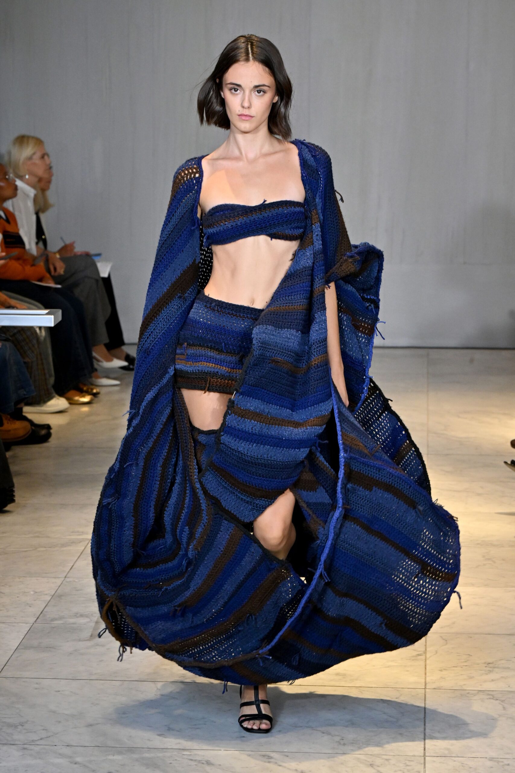 blue cotton relaxed striped flowing coat