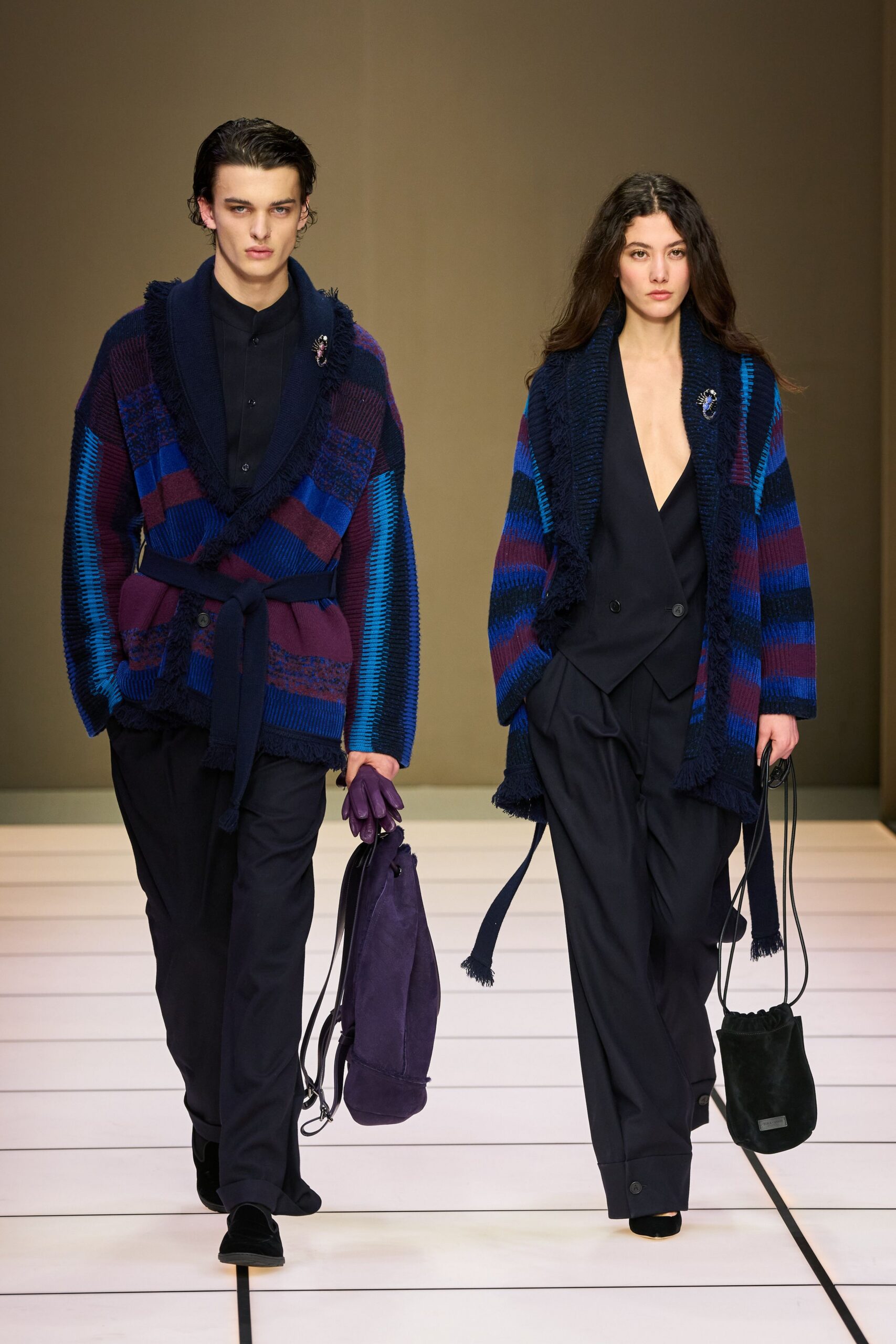 blue wool long-sleeve v-neck relaxed layered jacket
