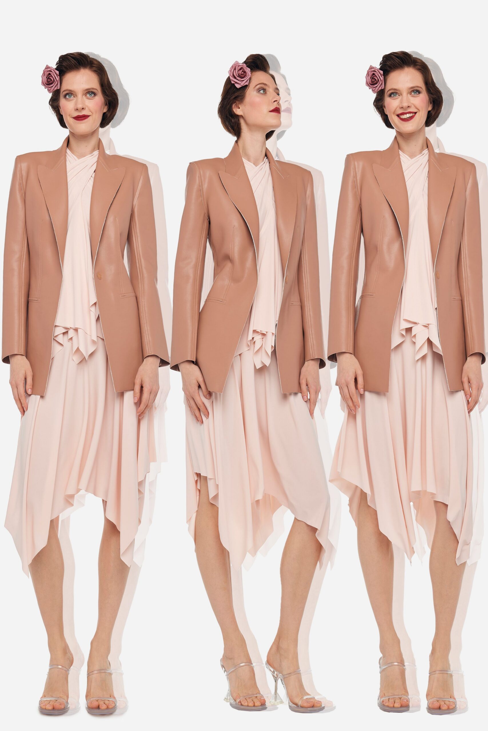beige leather long-sleeve collared structured blazer