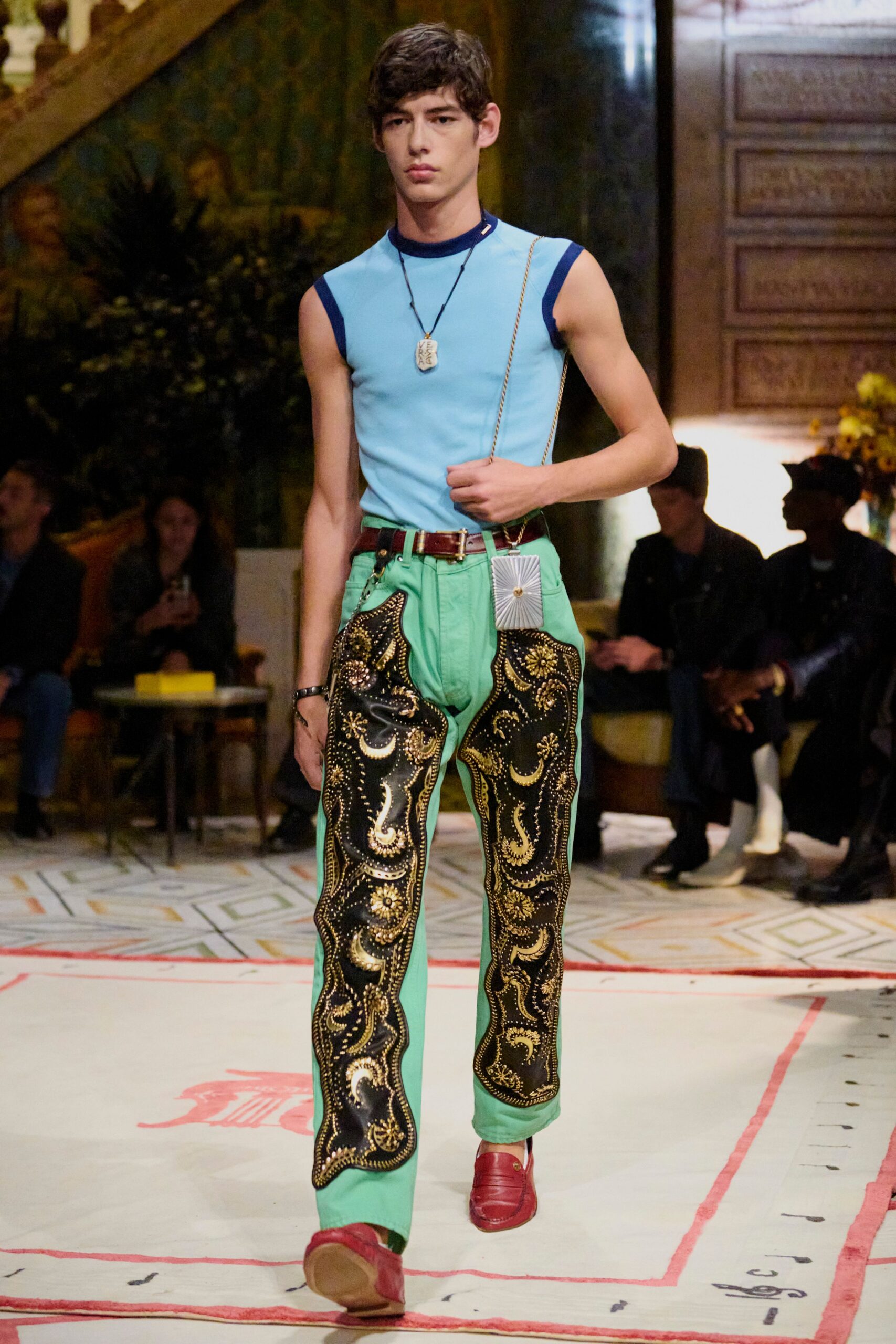 green cotton relaxed embroidered pants