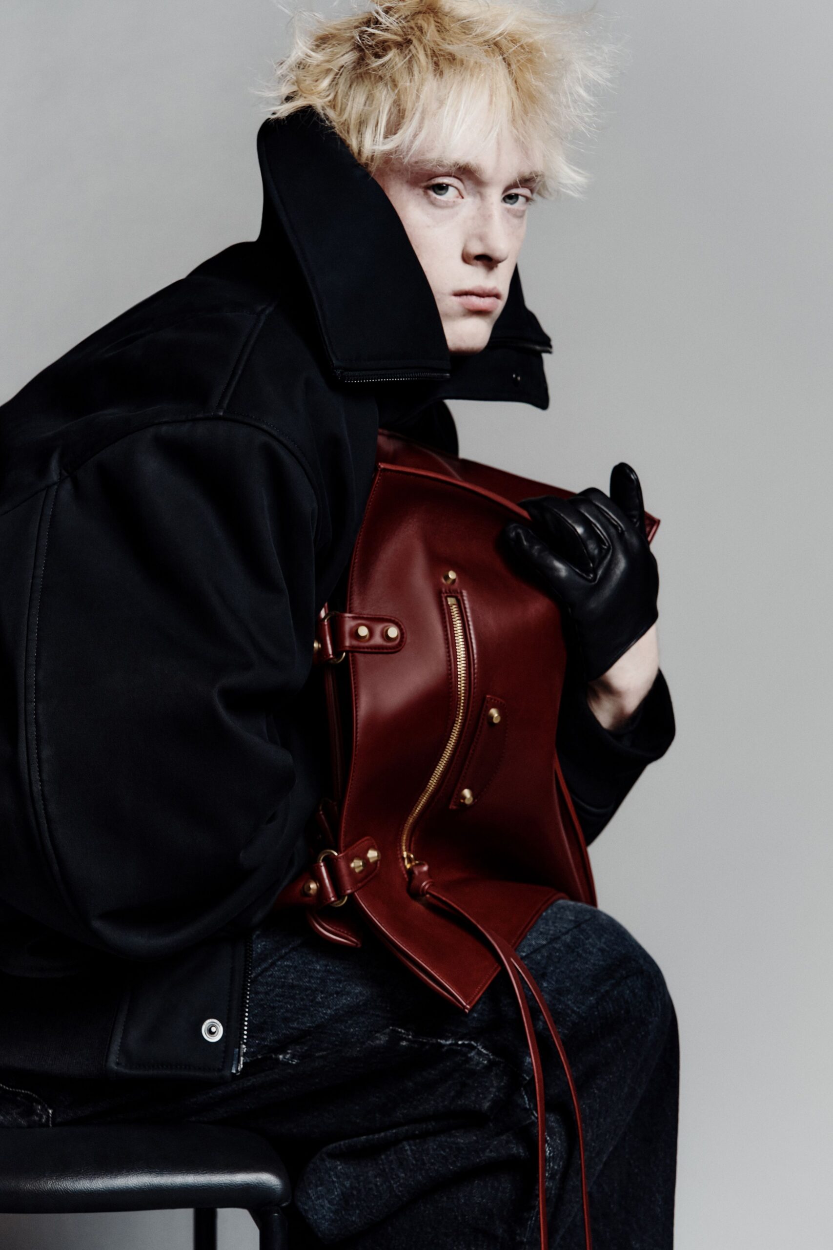 black leather gloves