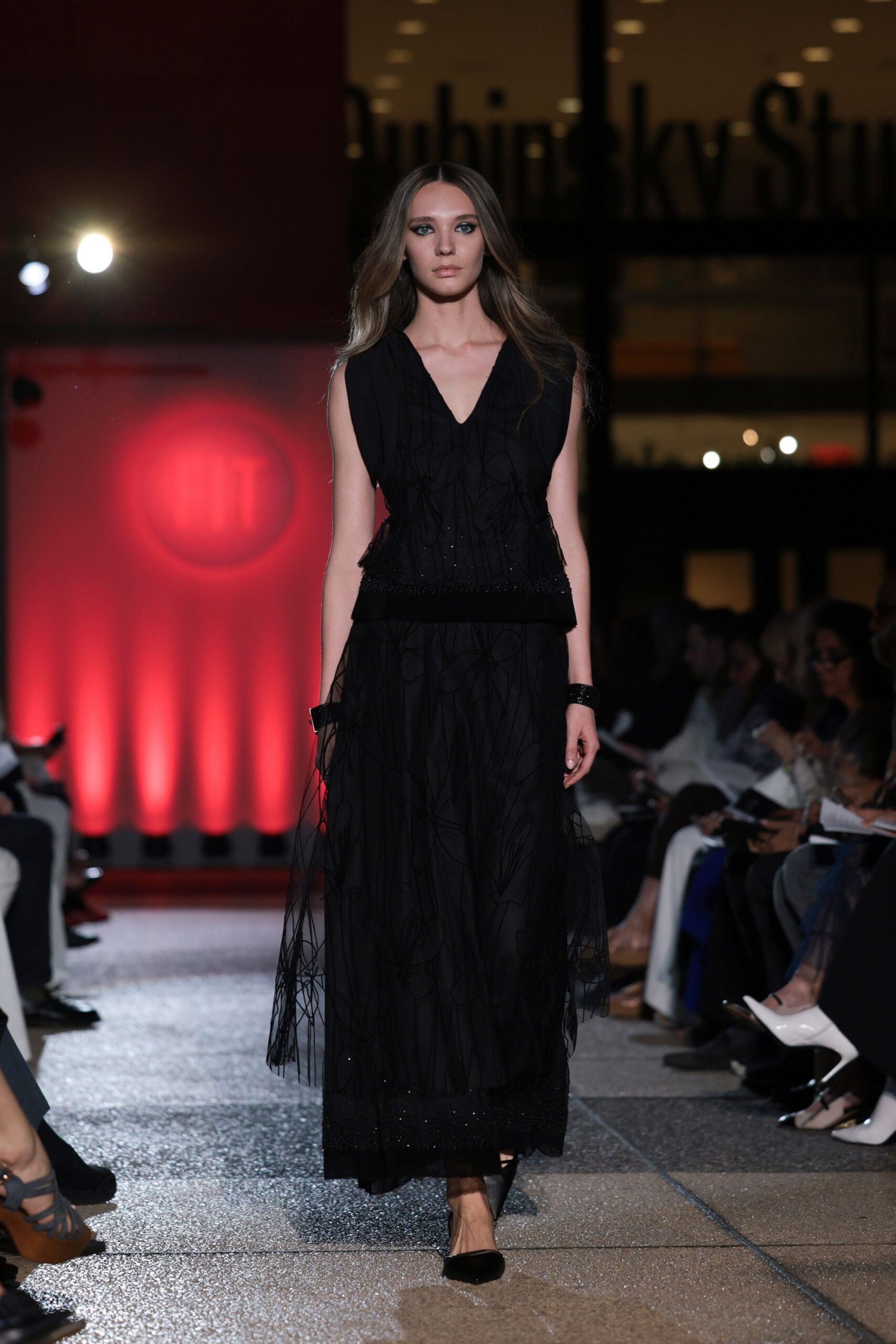 black silk tulle gown
