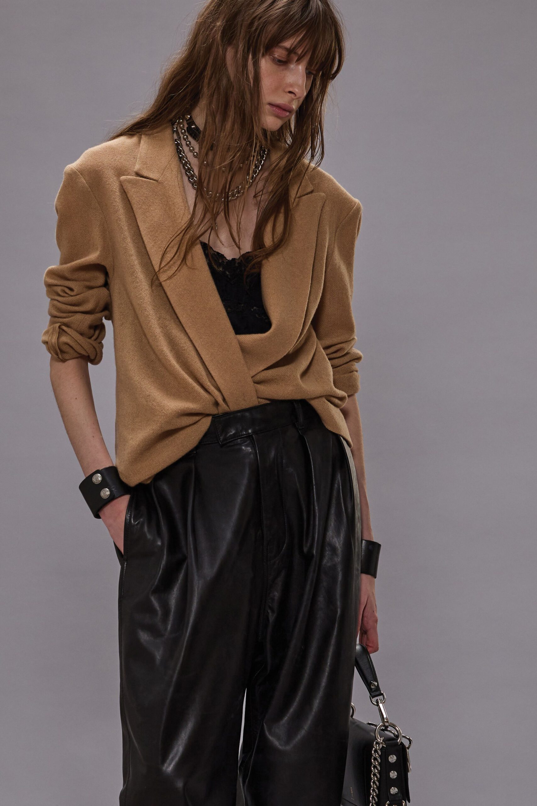 beige blazer black lace top