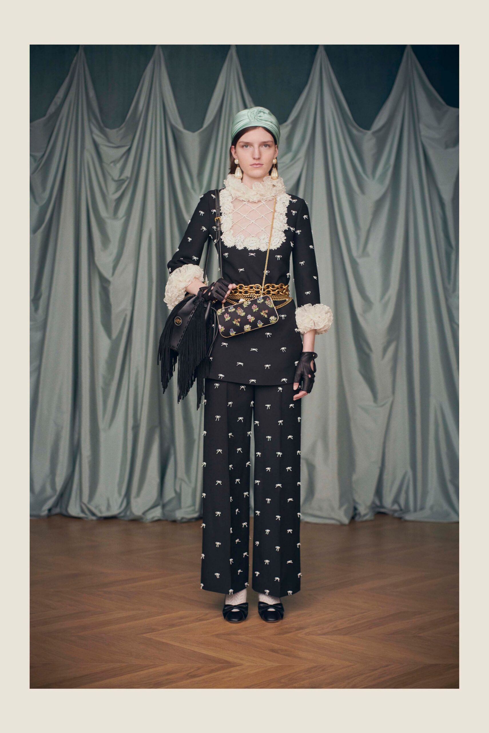 black silk top and pants