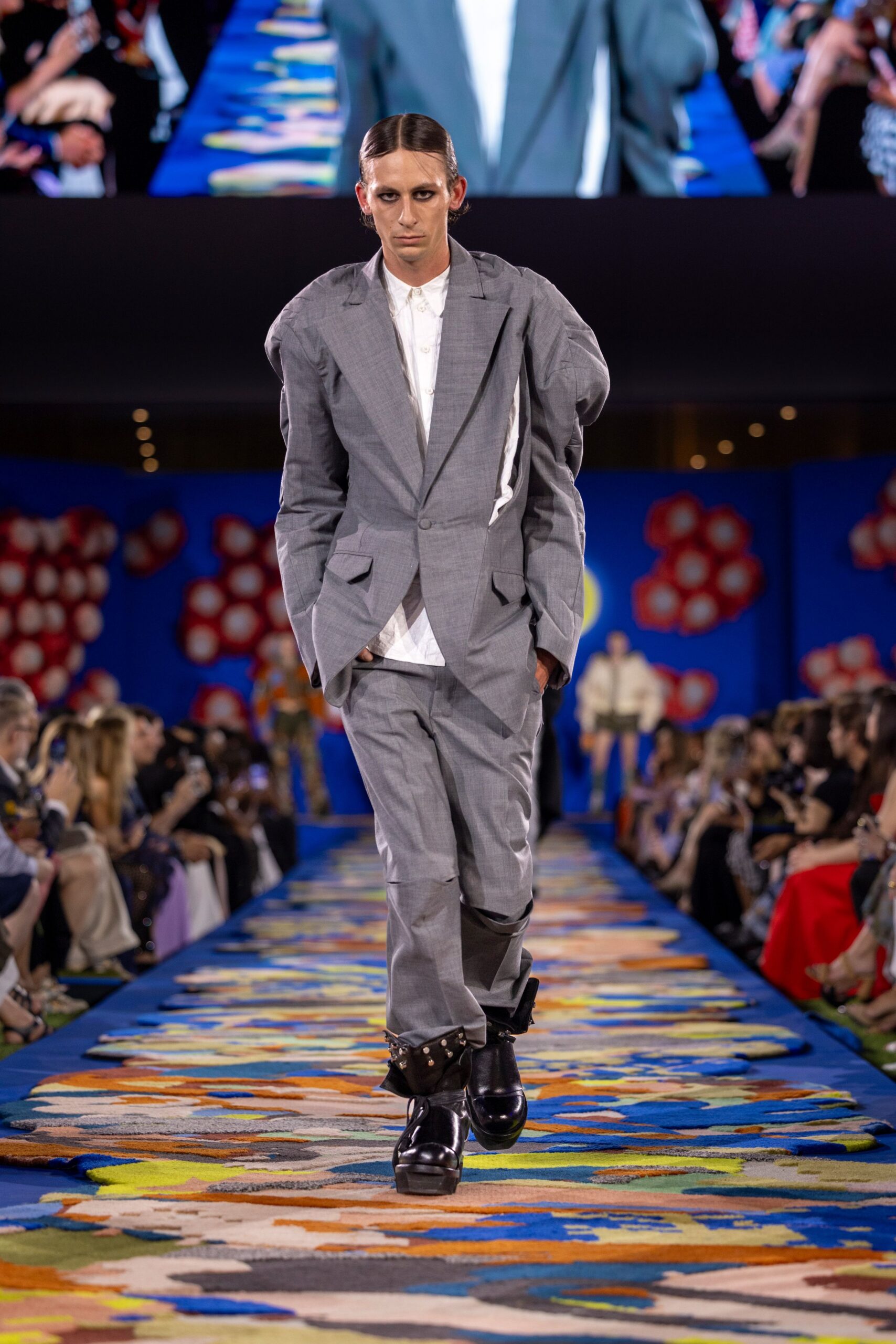 gray tailored suit with white shirt