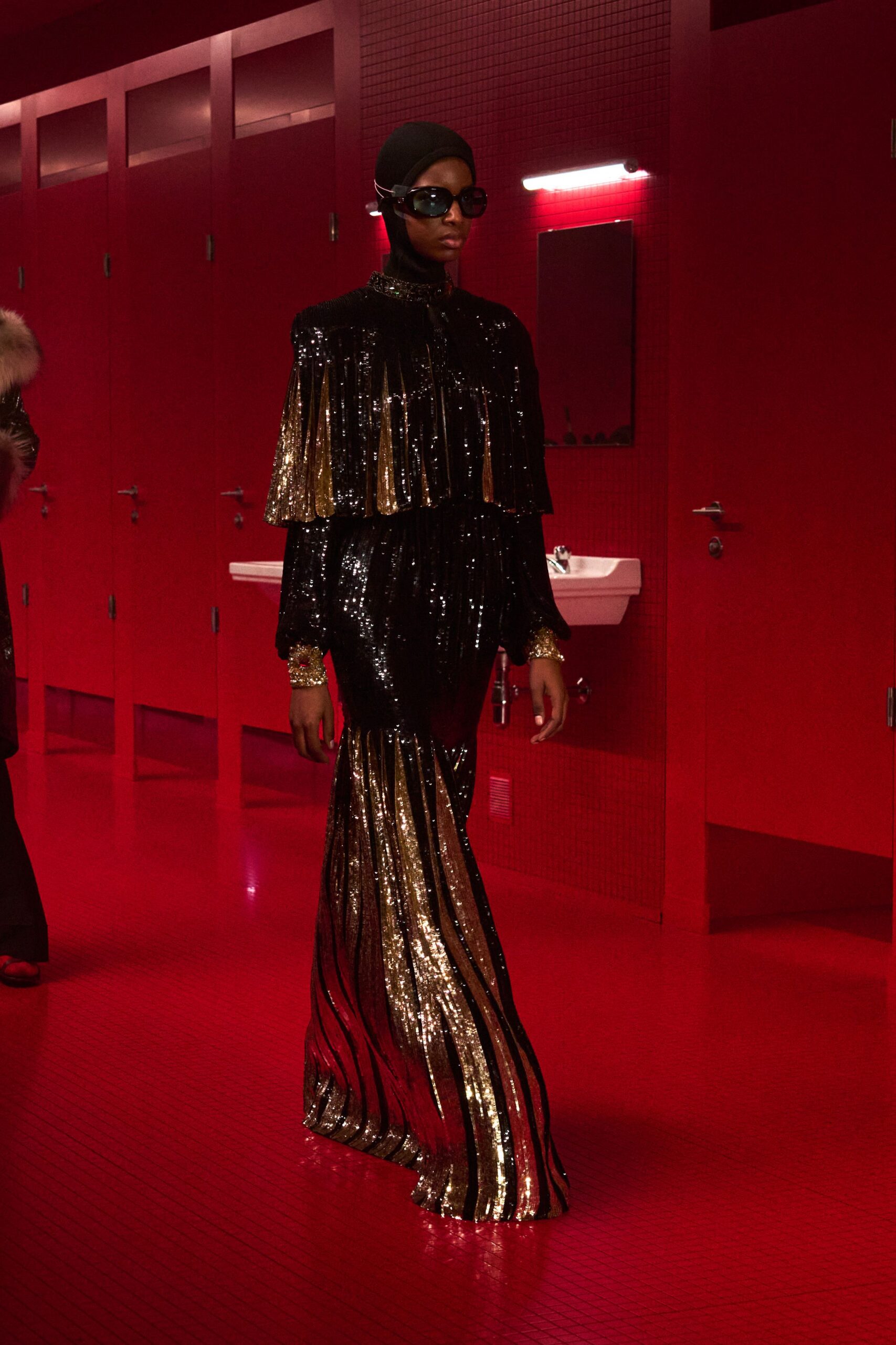 black and gold sequined gown