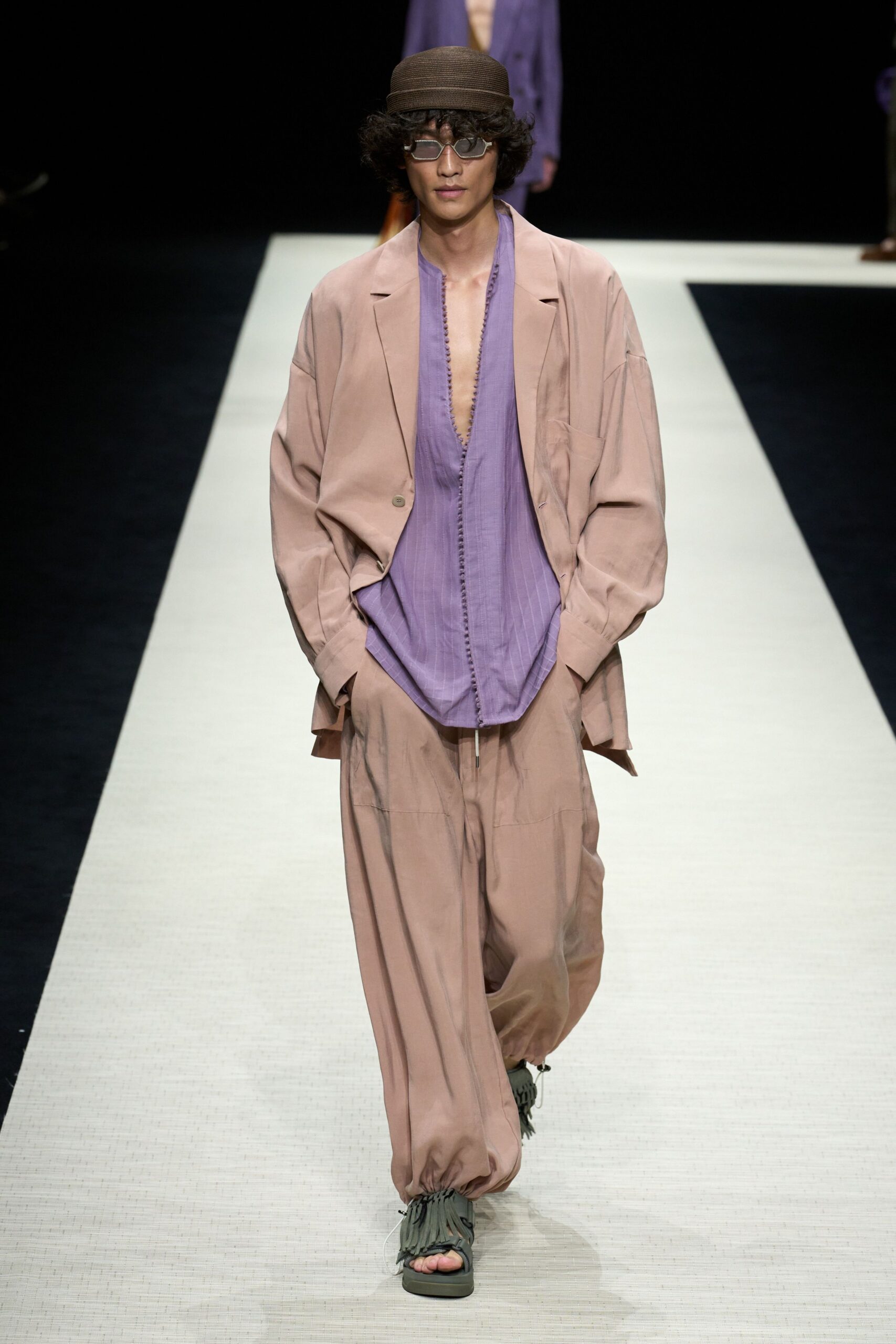 purple cotton long-sleeve v-neck relaxed shirt