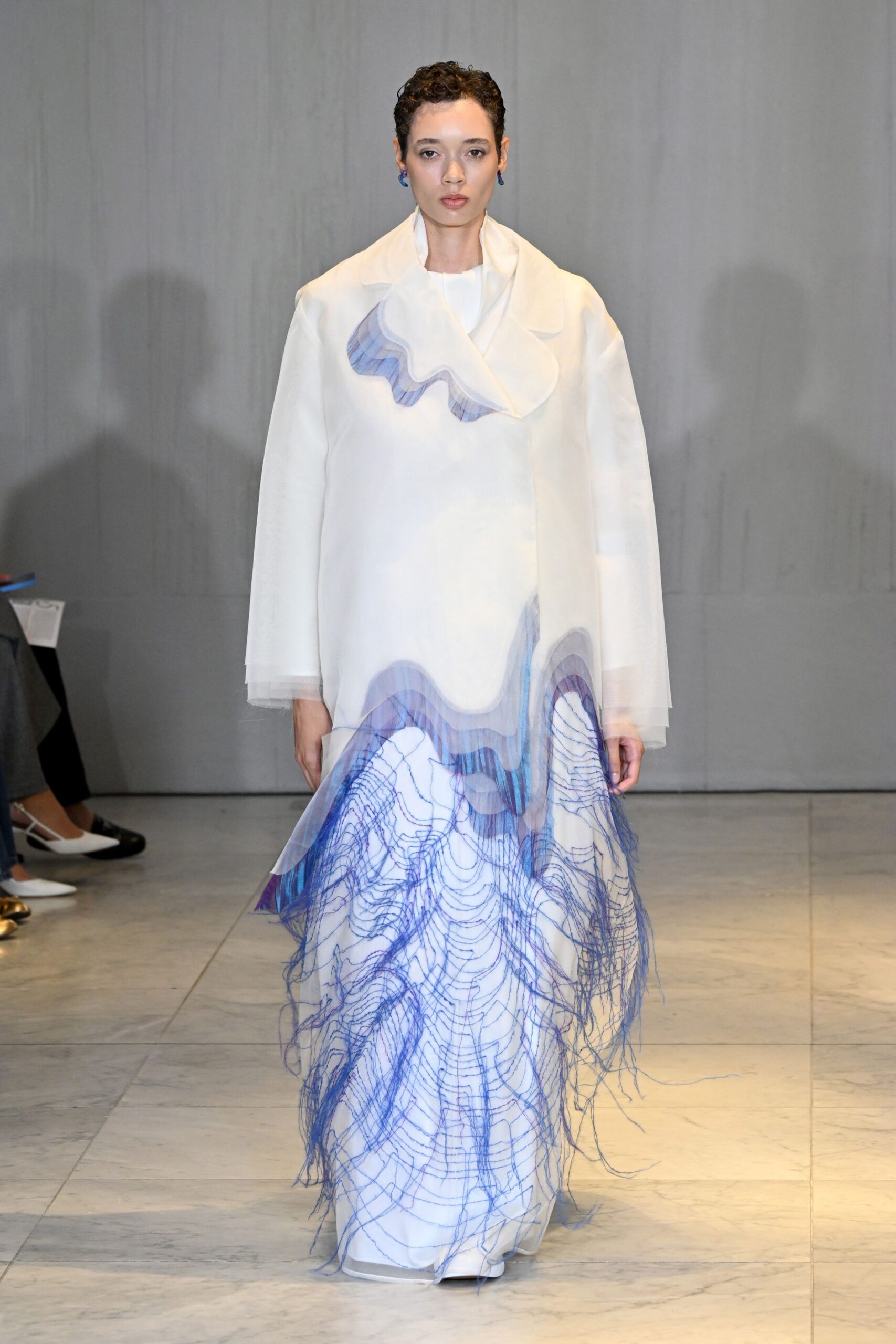 white silk long-sleeve collared relaxed coat
