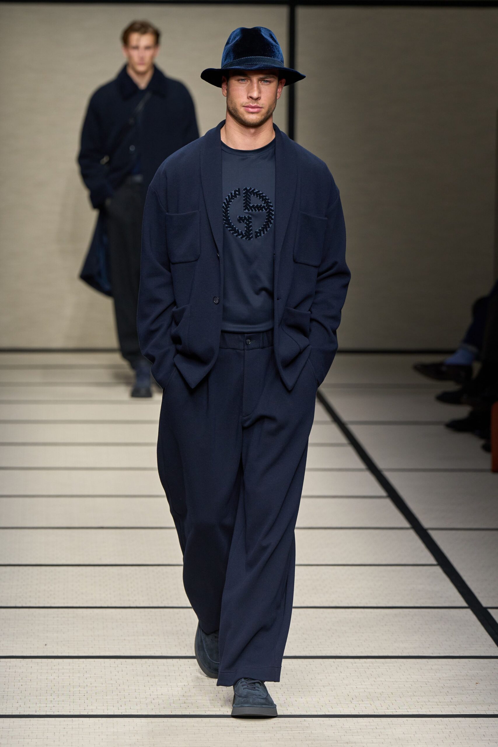 blue relaxed suit with t-shirt