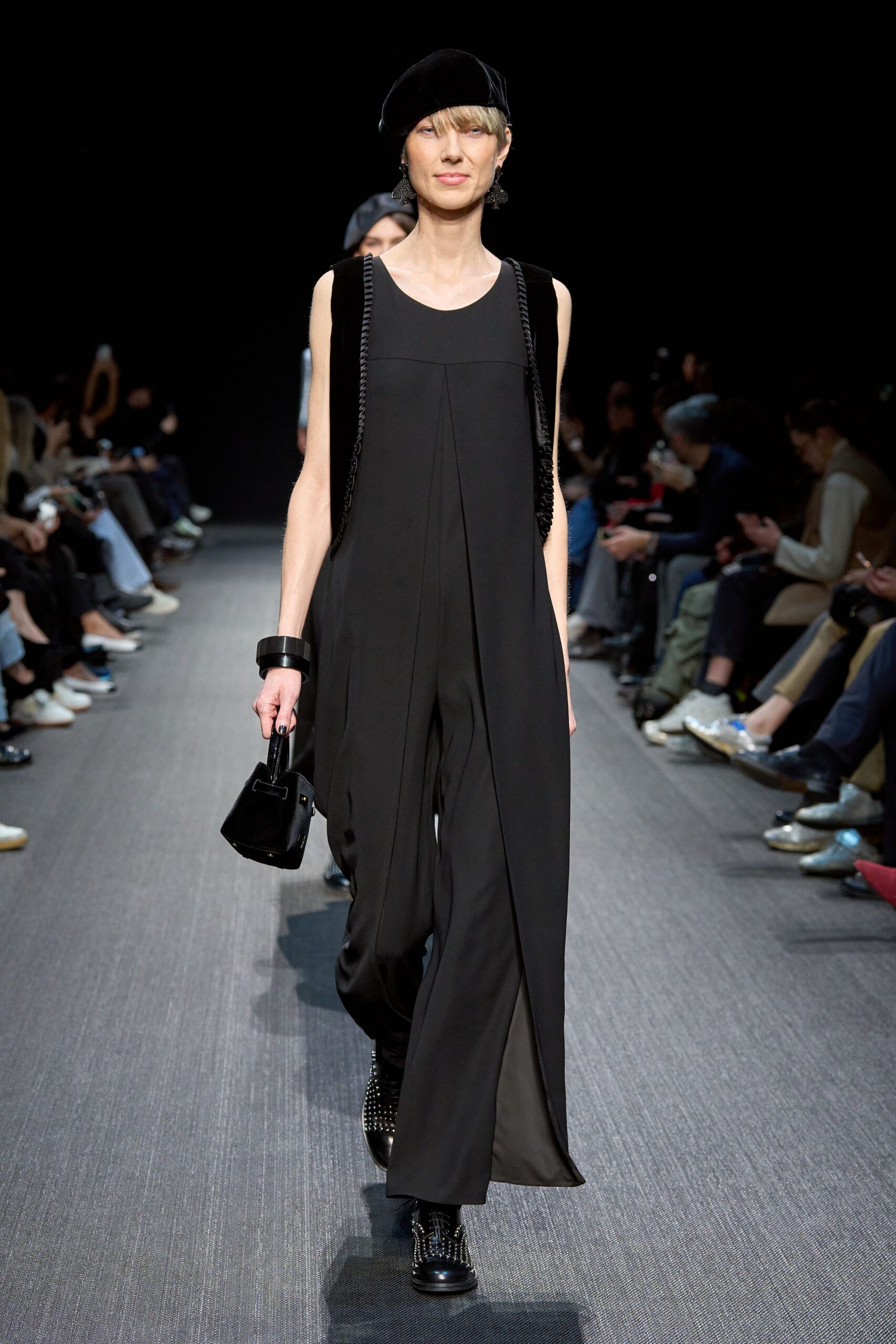 black silk sleeveless jumpsuit