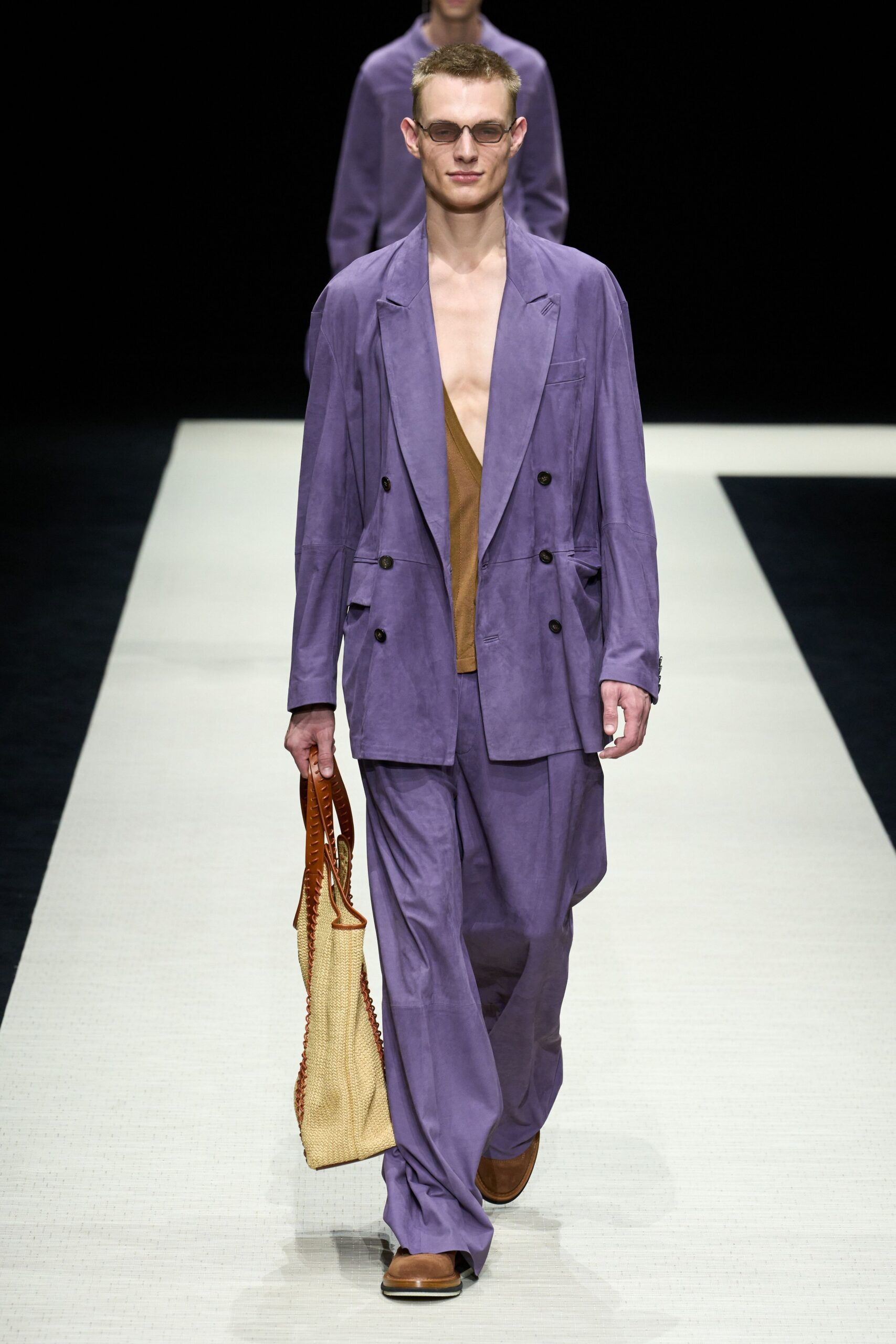 purple cotton long-sleeve v-neck tailored buttoned suit