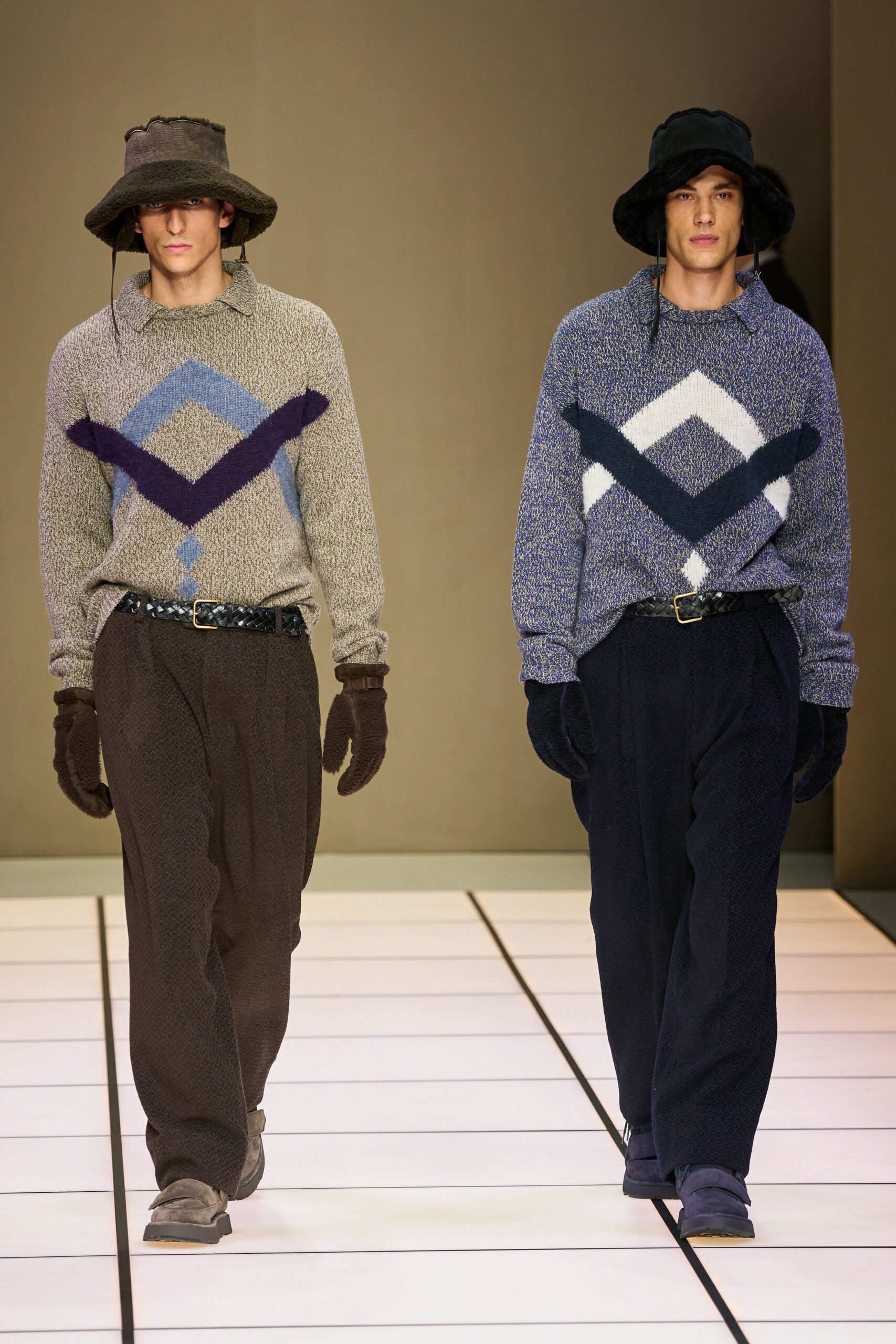 gray wool sweater and relaxed pants