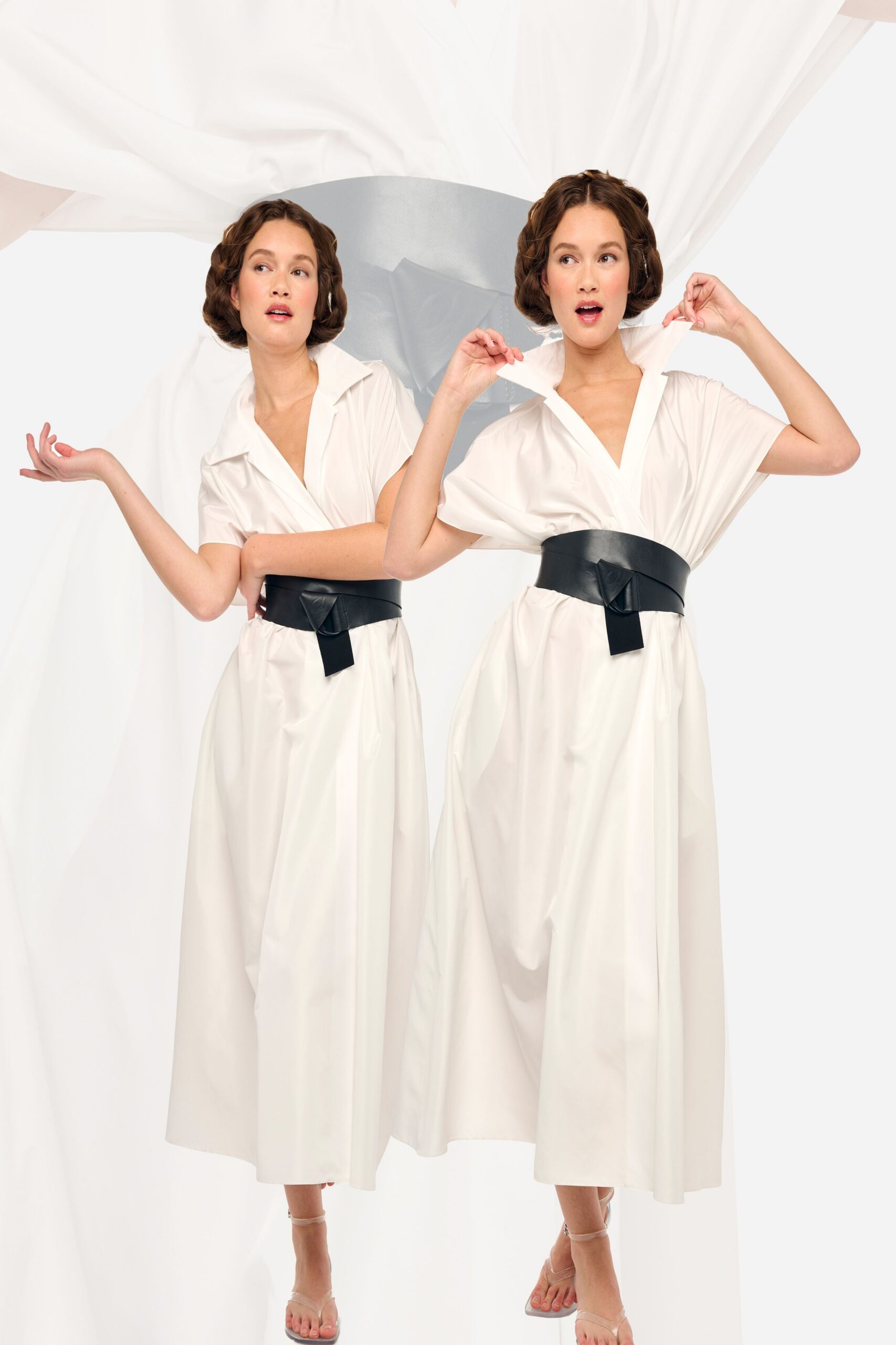 white relaxed midi dress with belt