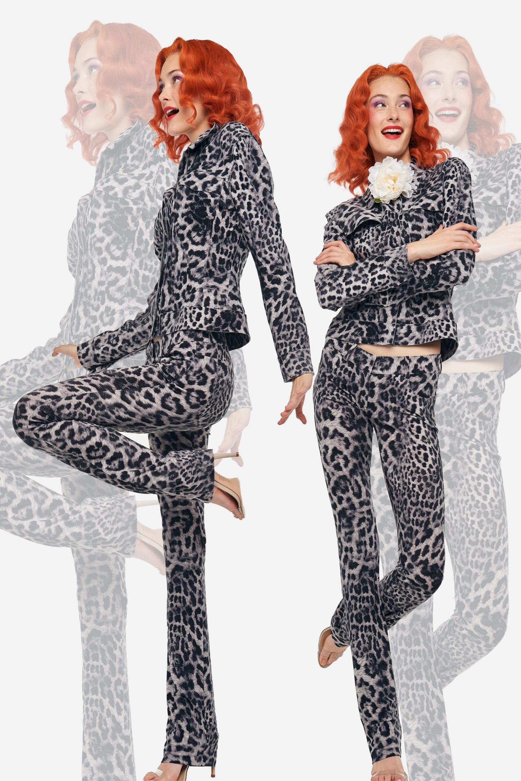 gray velvet long-sleeve collared fitted animal-print blazer