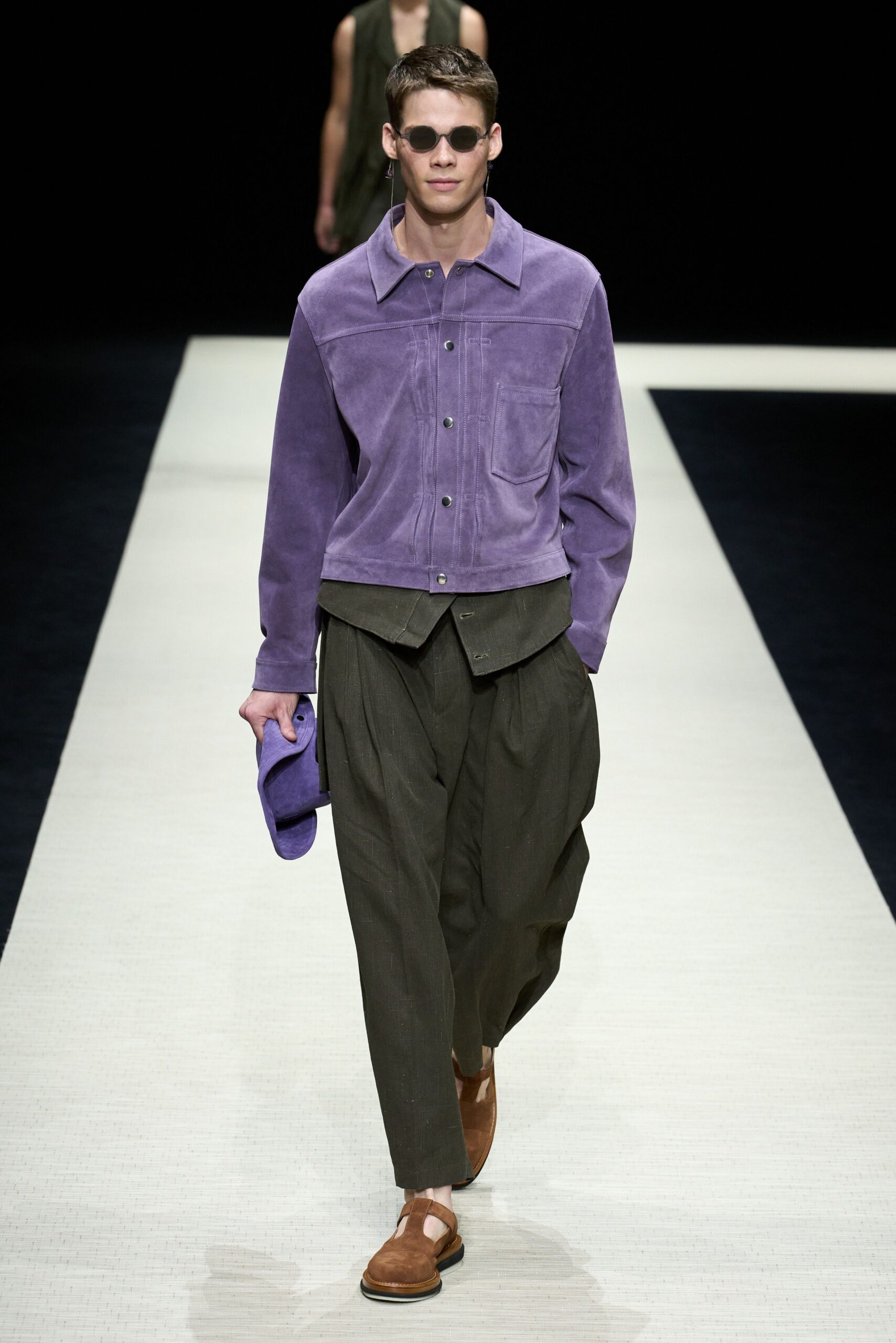 purple suede long-sleeve collared relaxed jacket