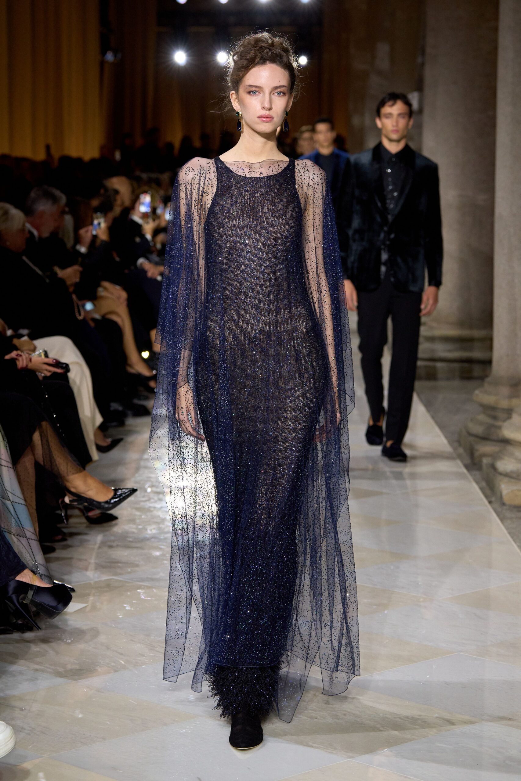 blue sheer embellished gown