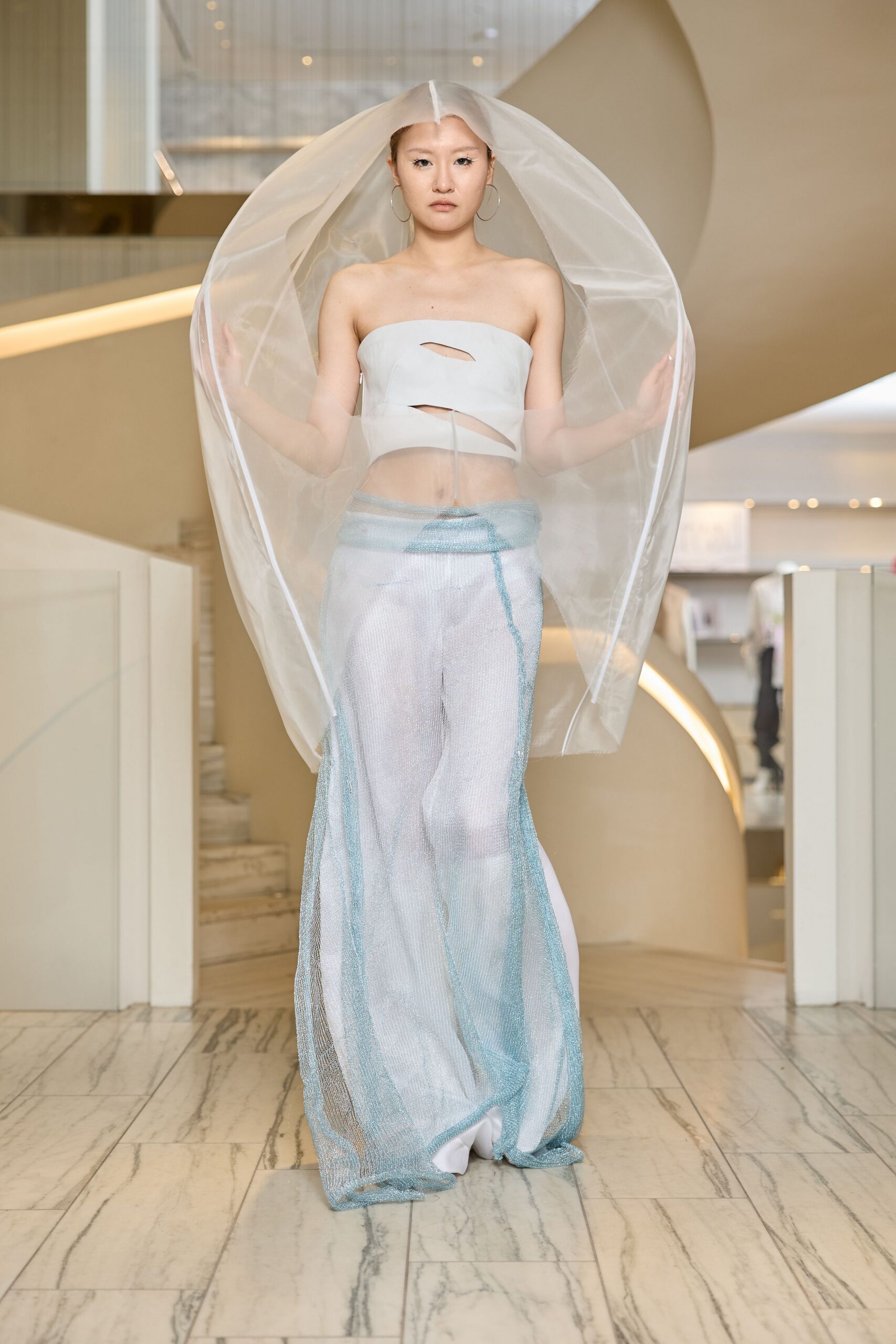 white mesh relaxed layered flowing skirt