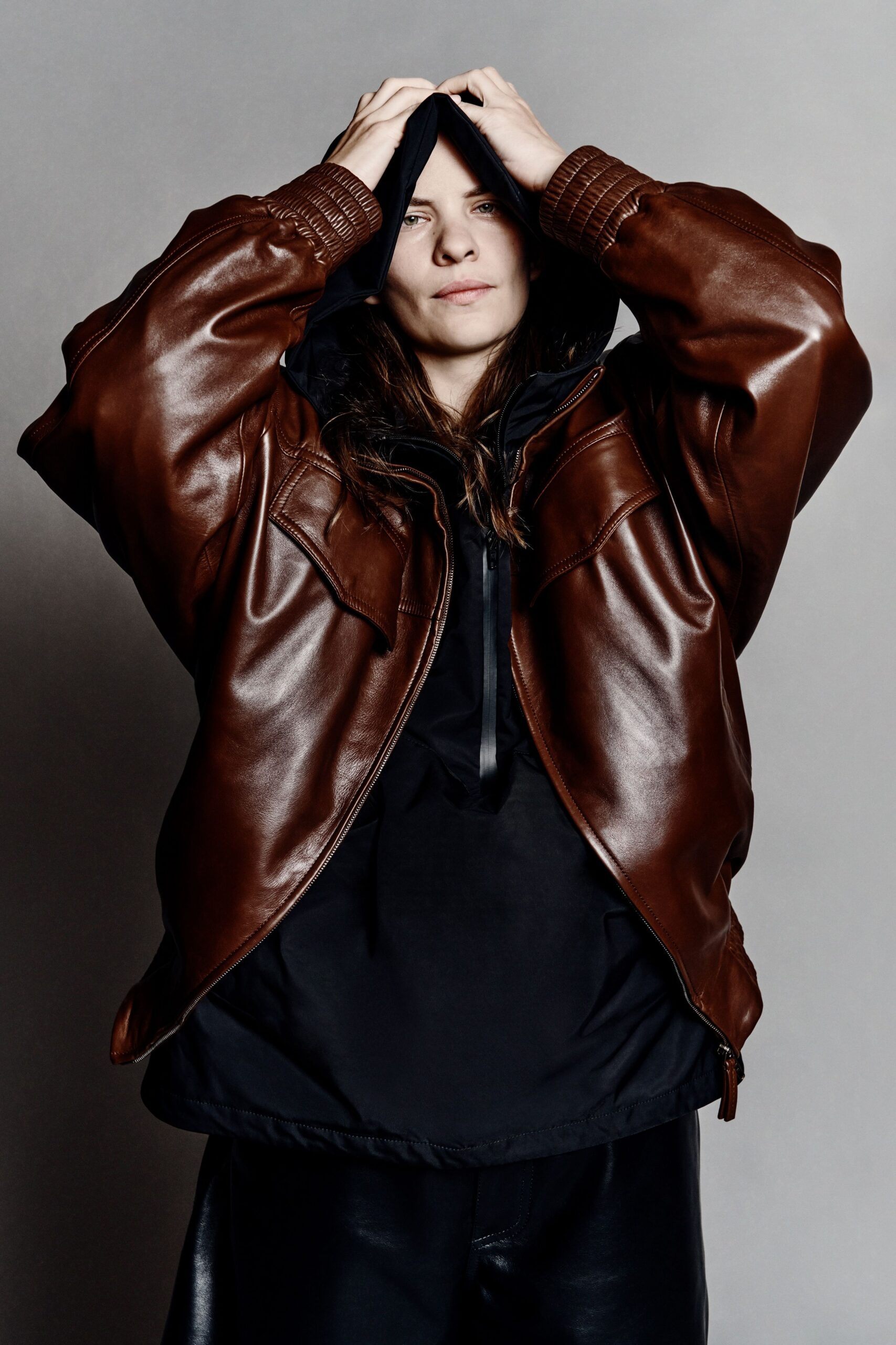 black long-sleeve hooded relaxed hoodie