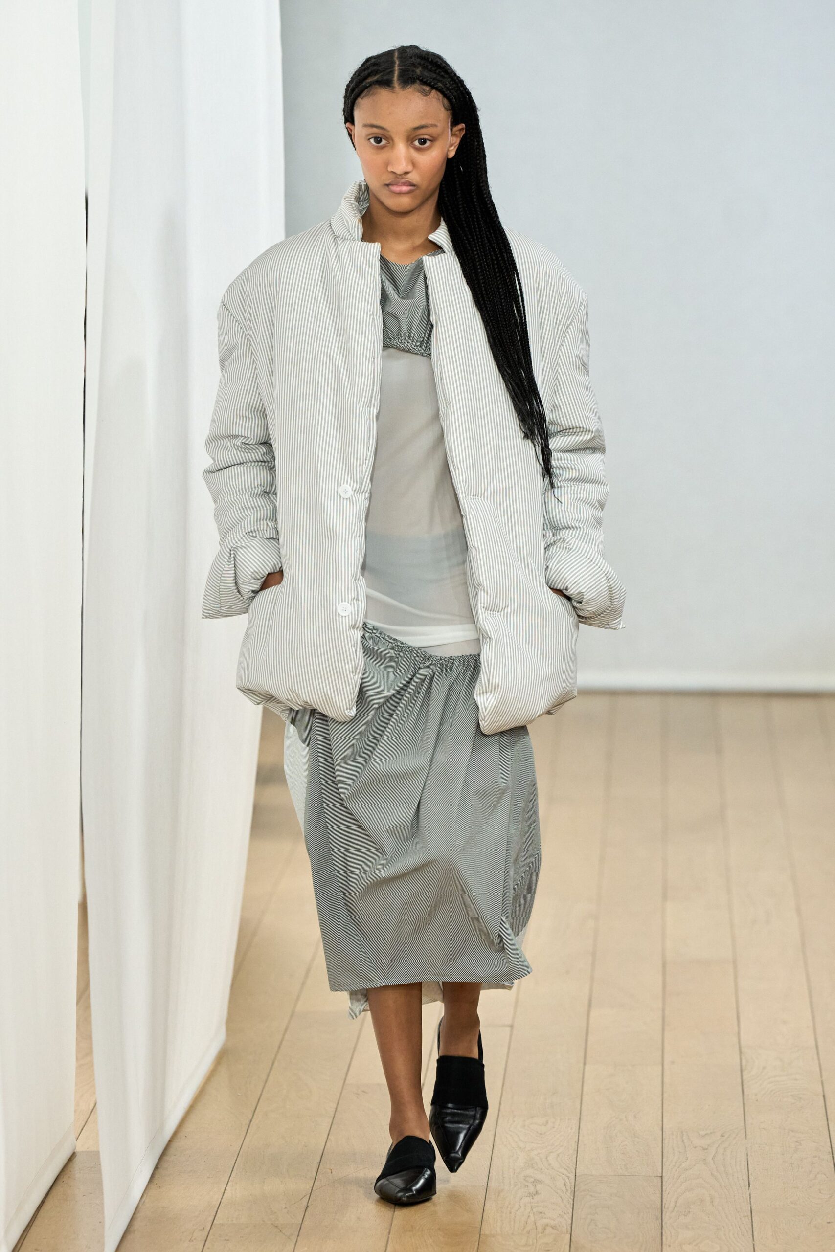 oversized striped coat with fitted top