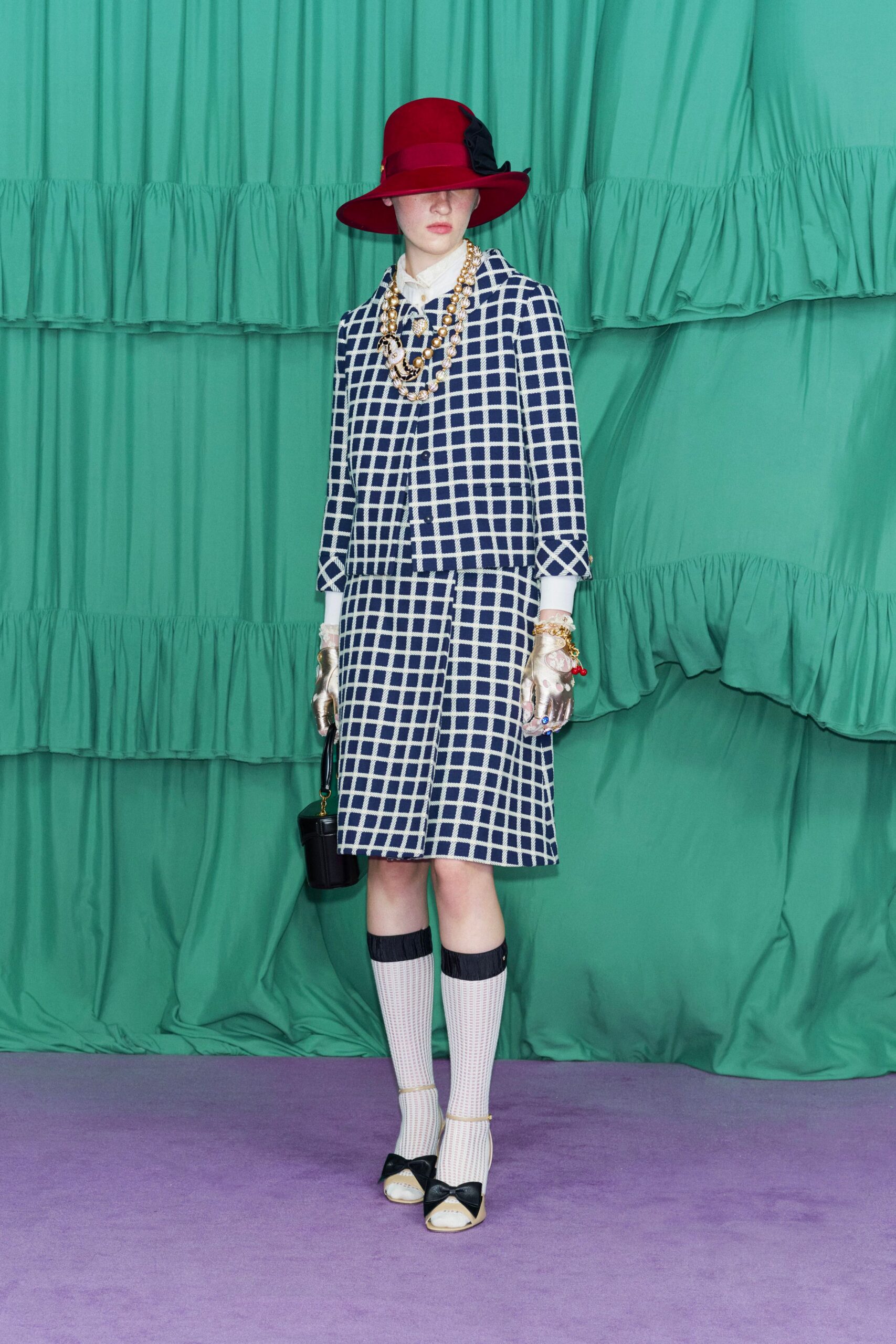 blue tailored checked mini skirt