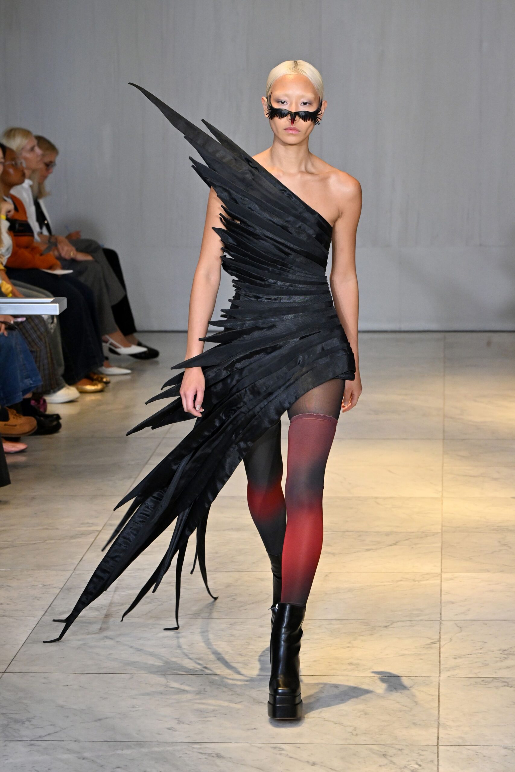 black asymmetric ruffled dress