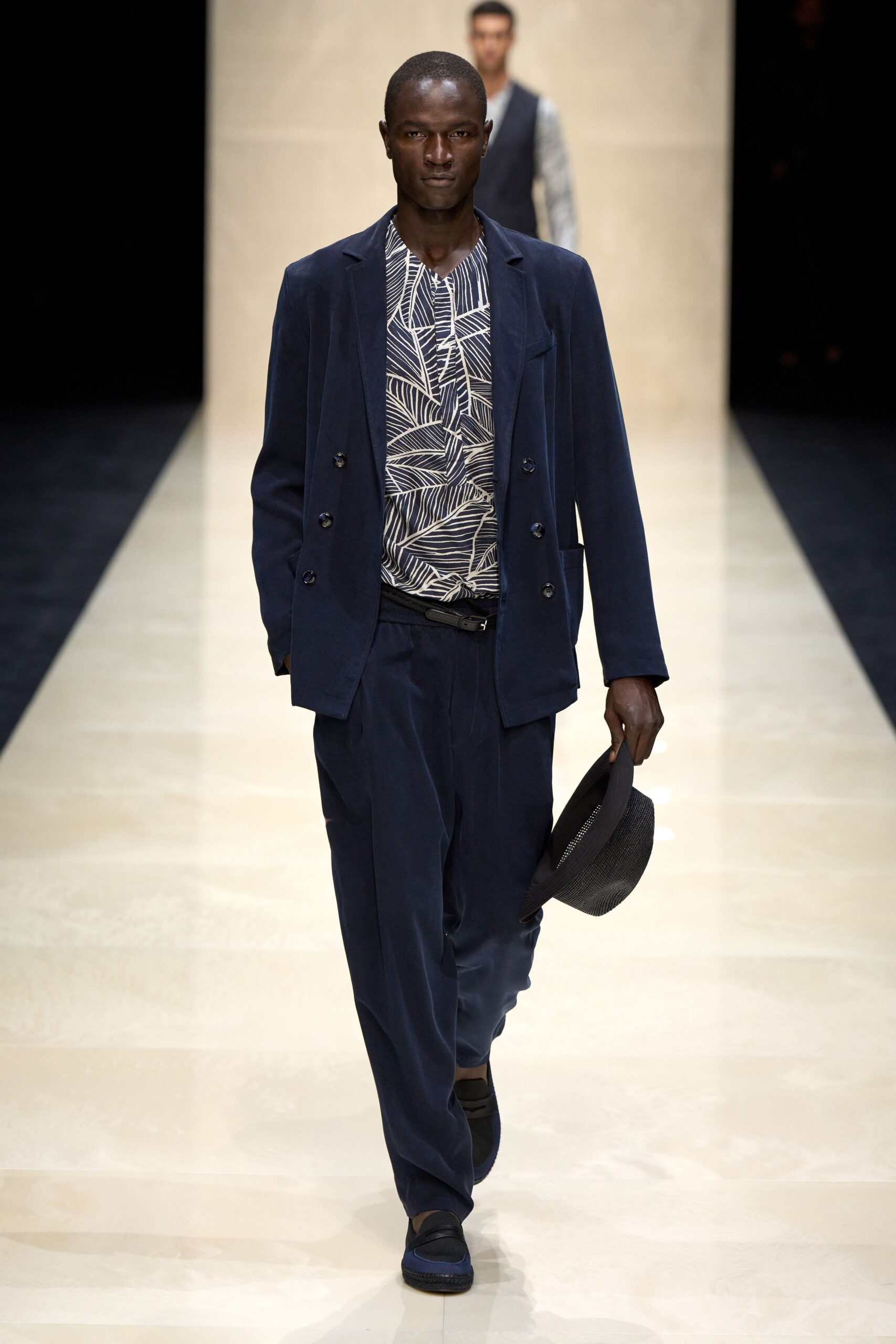 blue cotton long-sleeve collared tailored buttoned suit