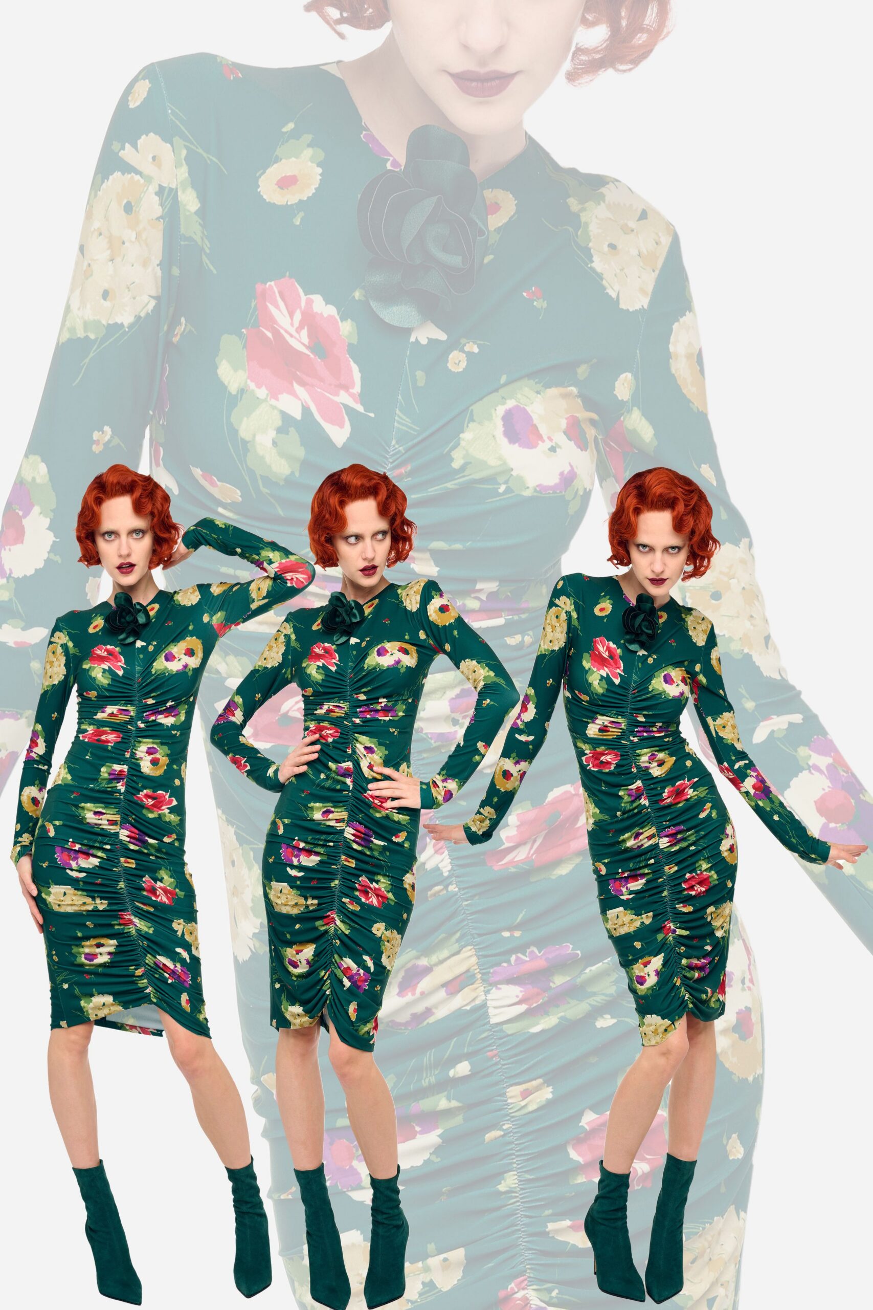floral midi dress with boots