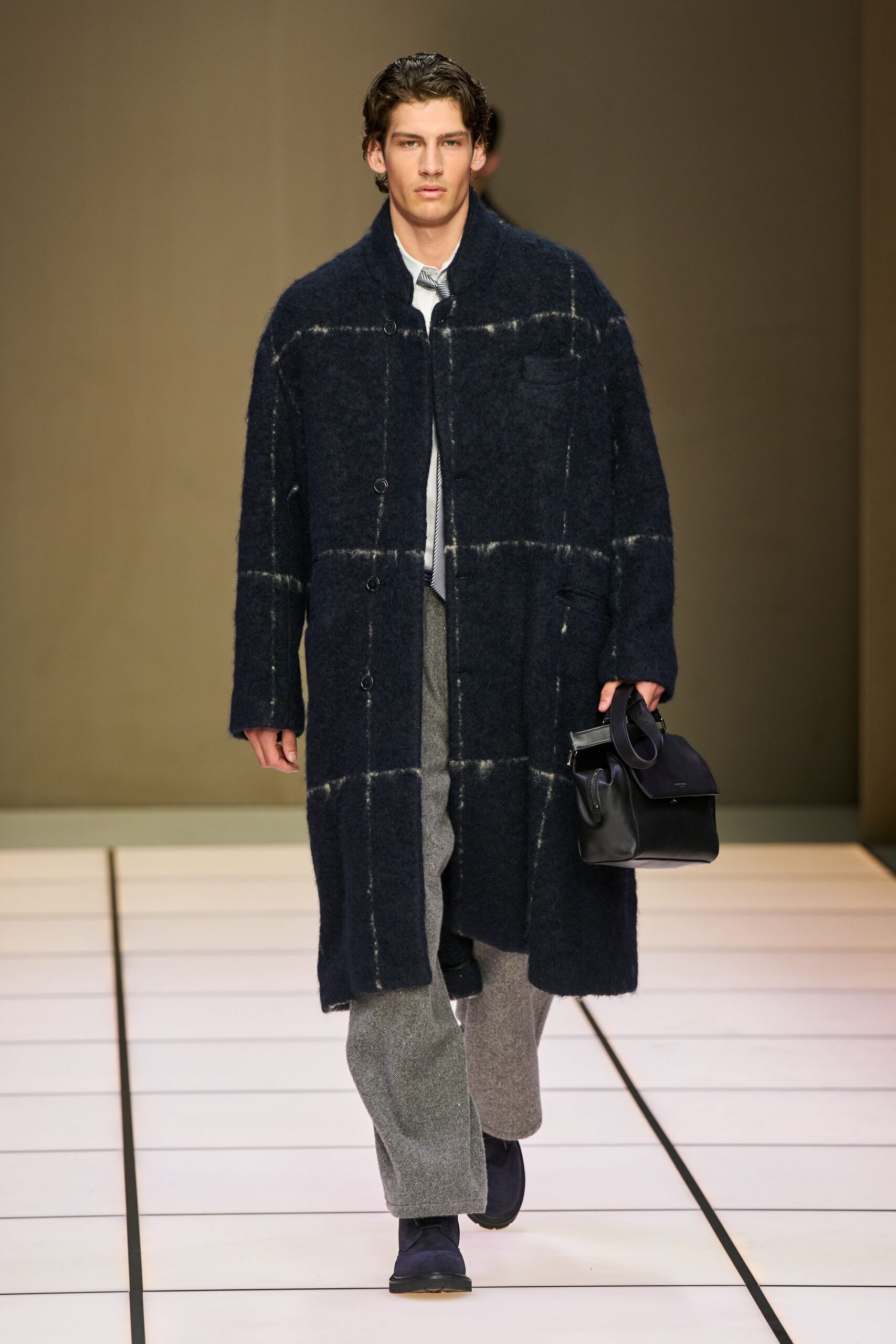 navy wool checked coat