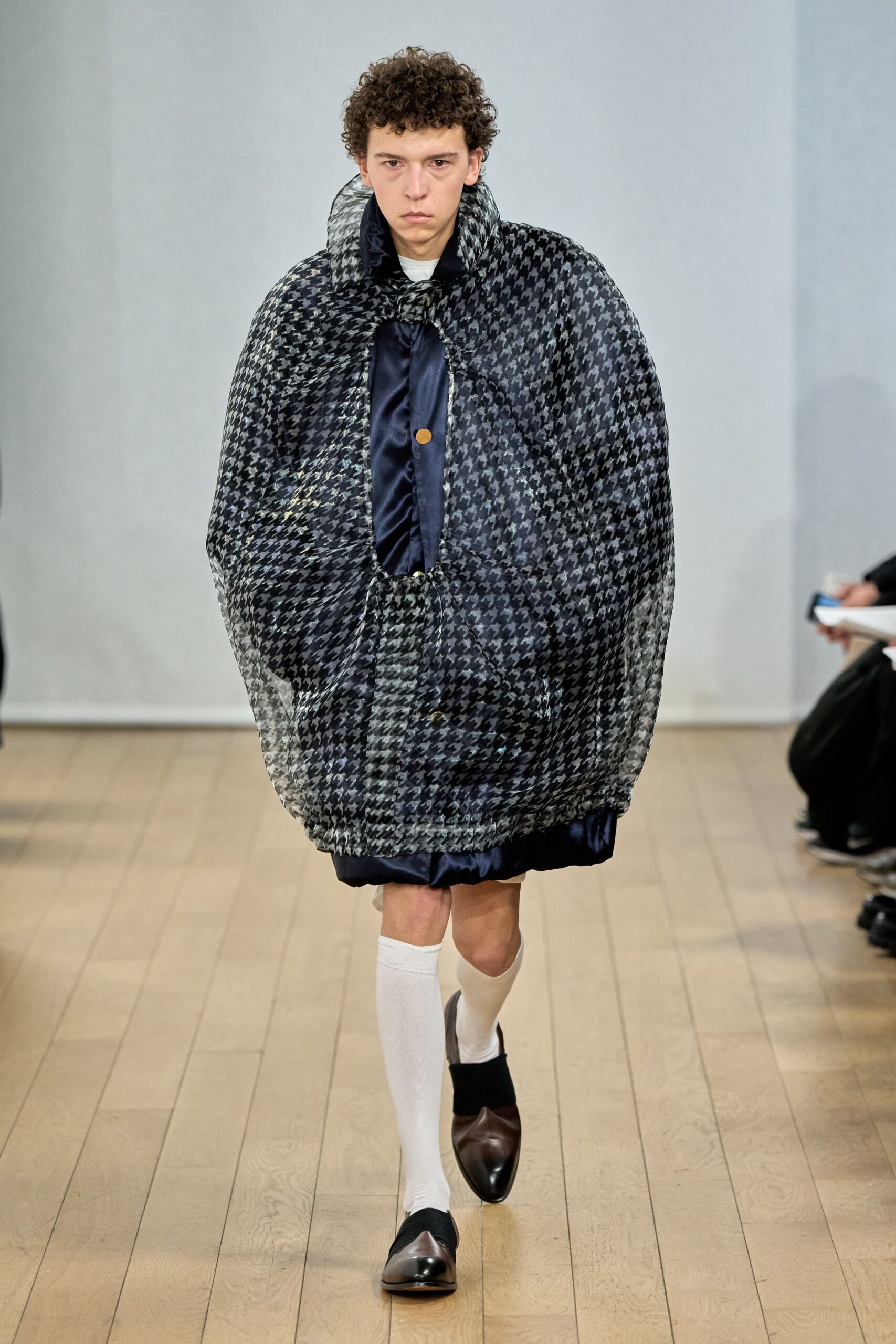 oversized black and white checked cape