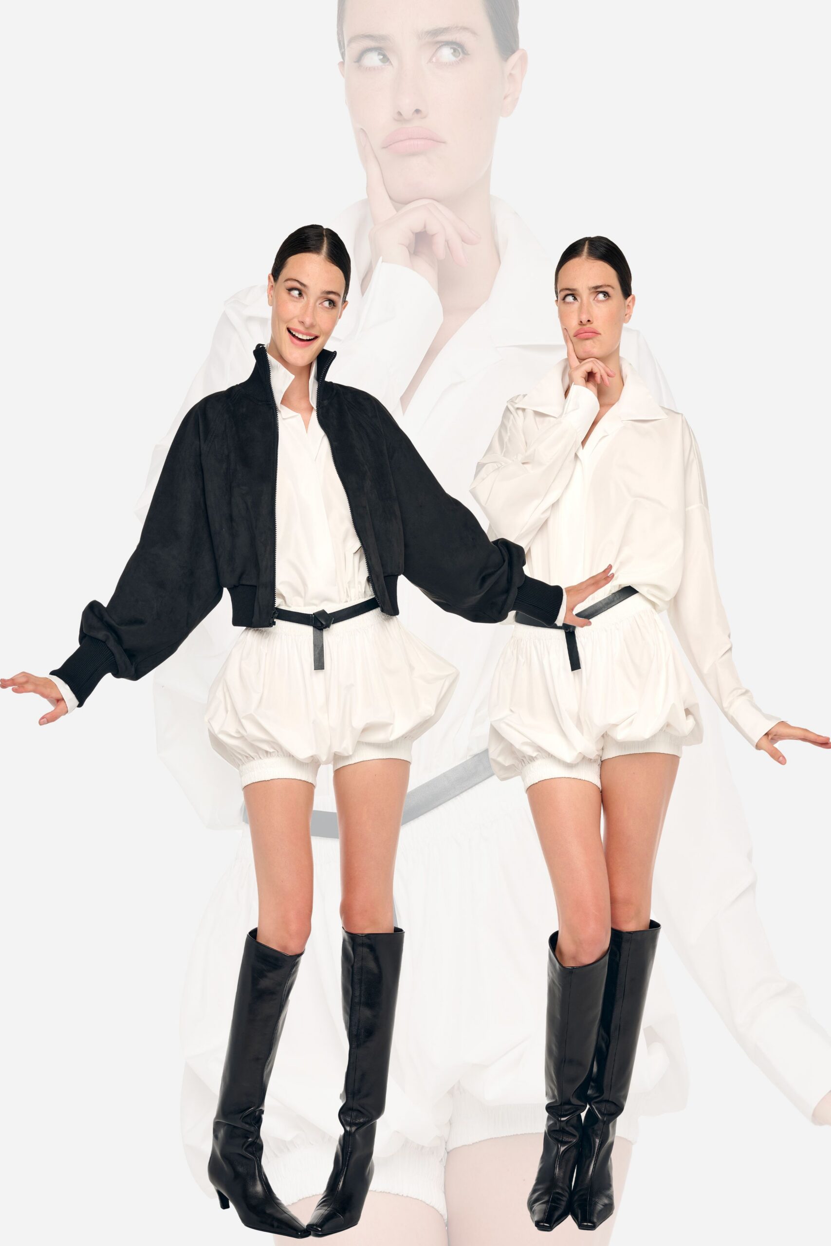 black suede jacket white shirt shorts