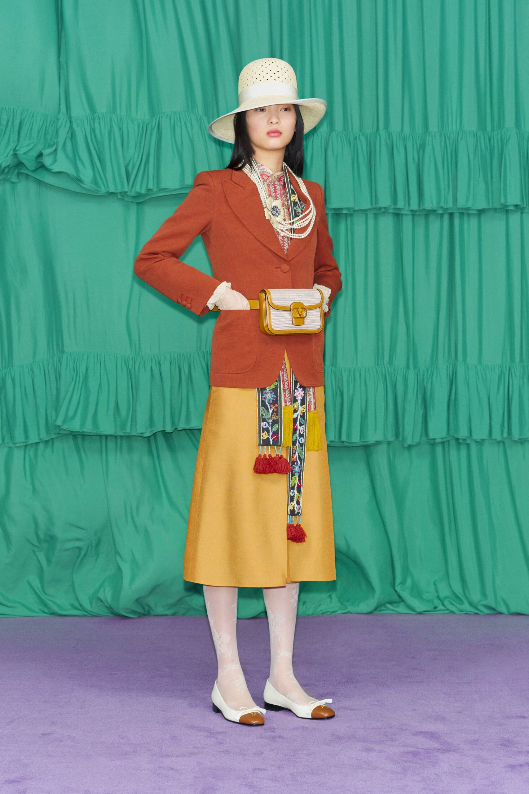 orange long-sleeve collared tailored blazer