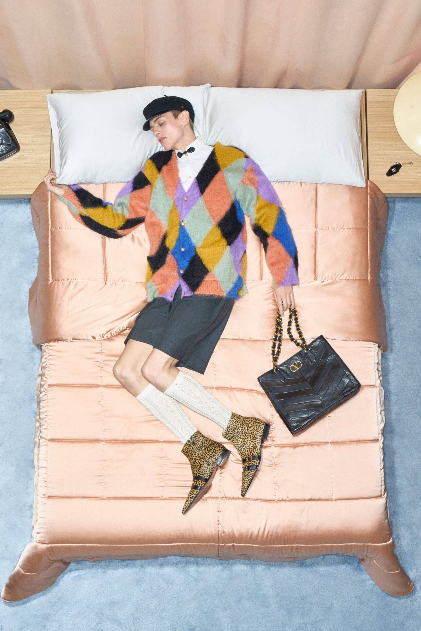 multi wool long-sleeve collared relaxed cardigan